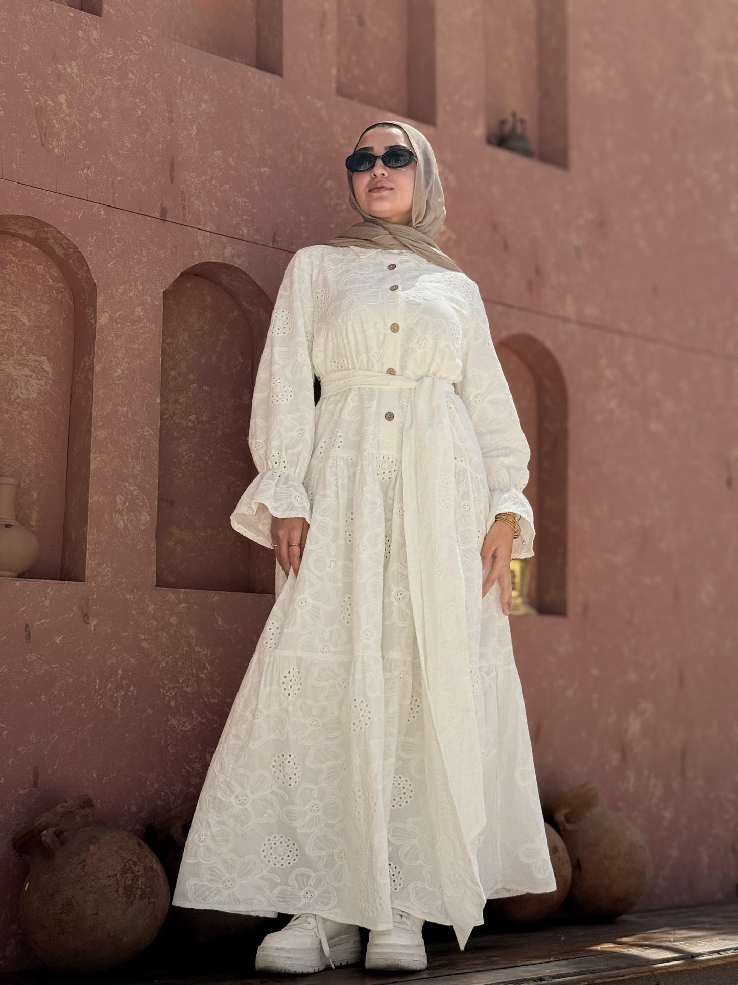 Pure cotton Roqama dress in white