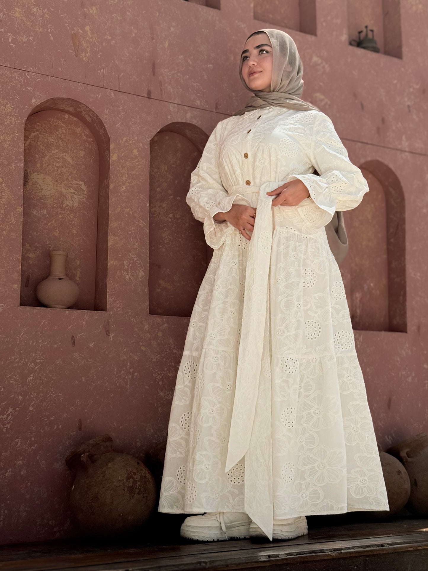 Pure cotton Roqama dress in white
