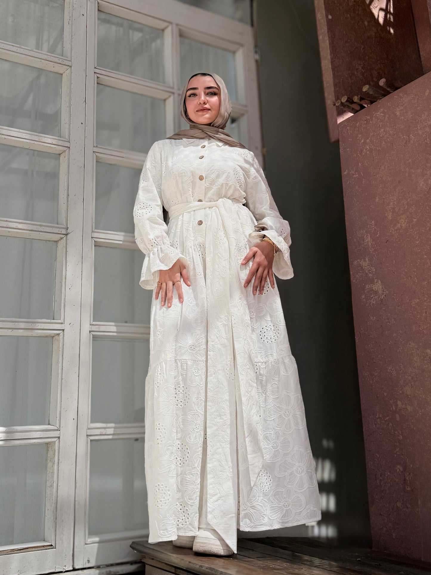 Pure cotton Roqama dress in white