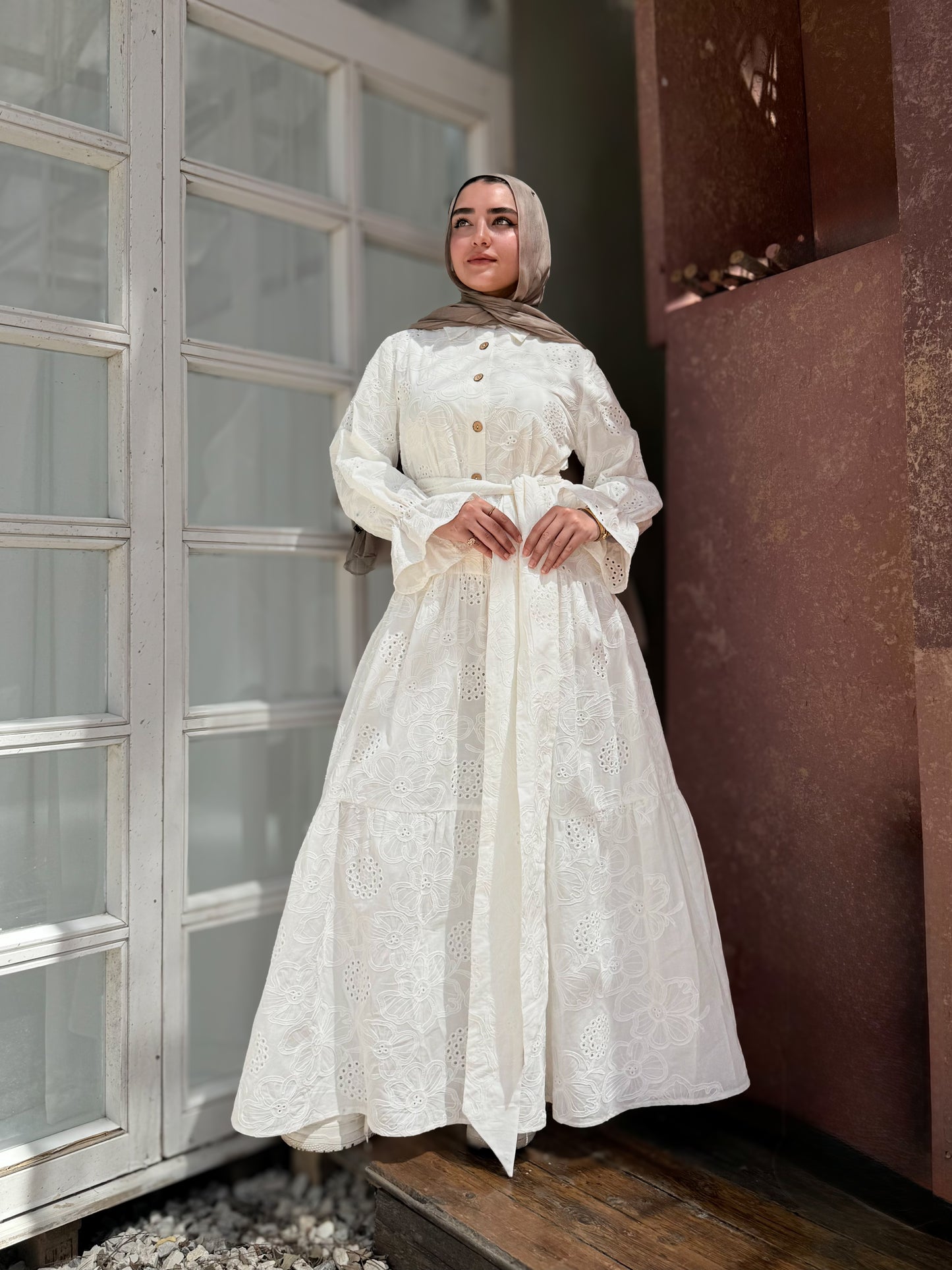 Pure cotton Roqama dress in white