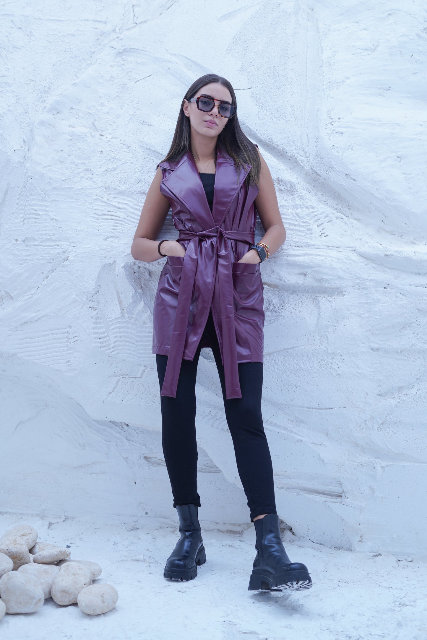 burgundy leather vest