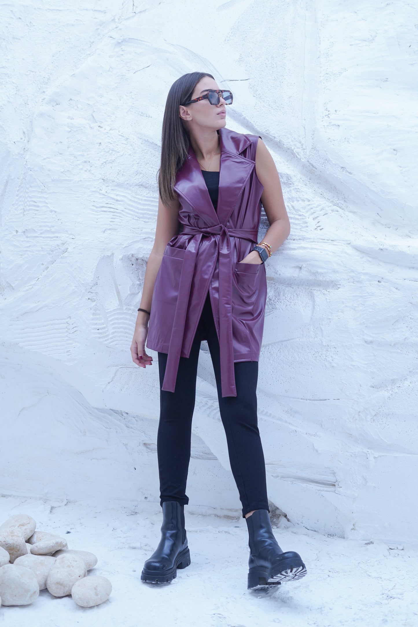 burgundy leather vest