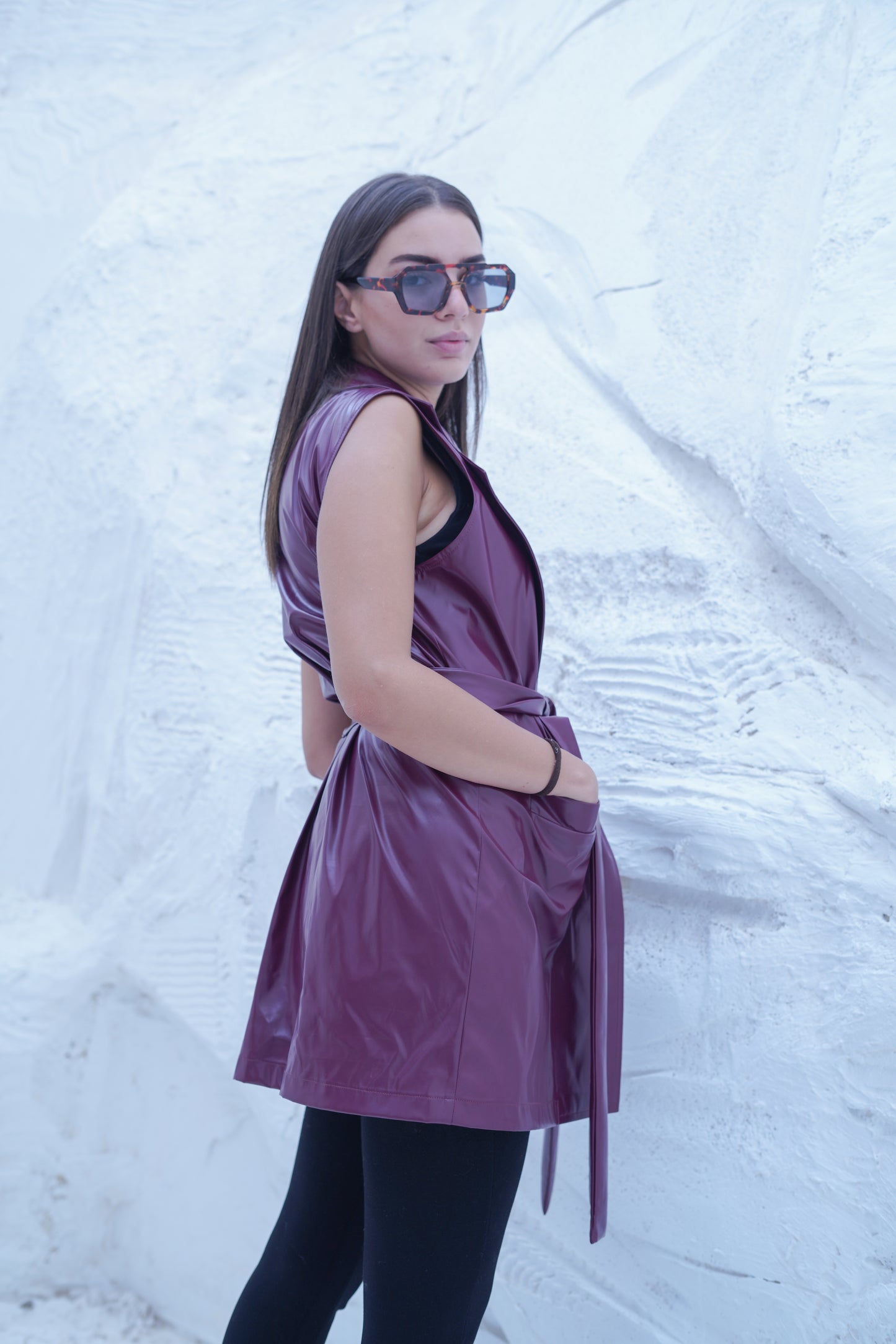 burgundy leather vest