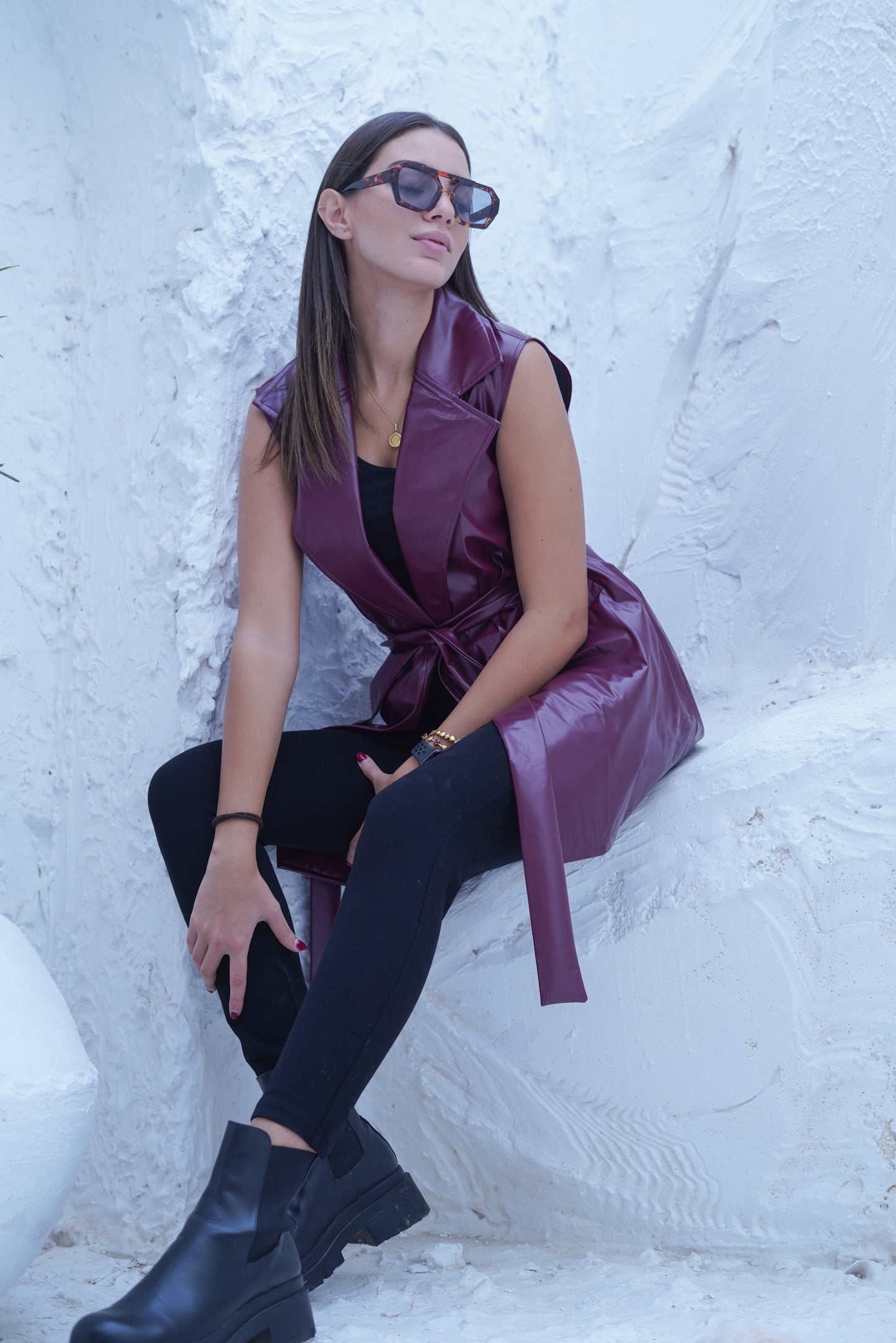 burgundy leather vest