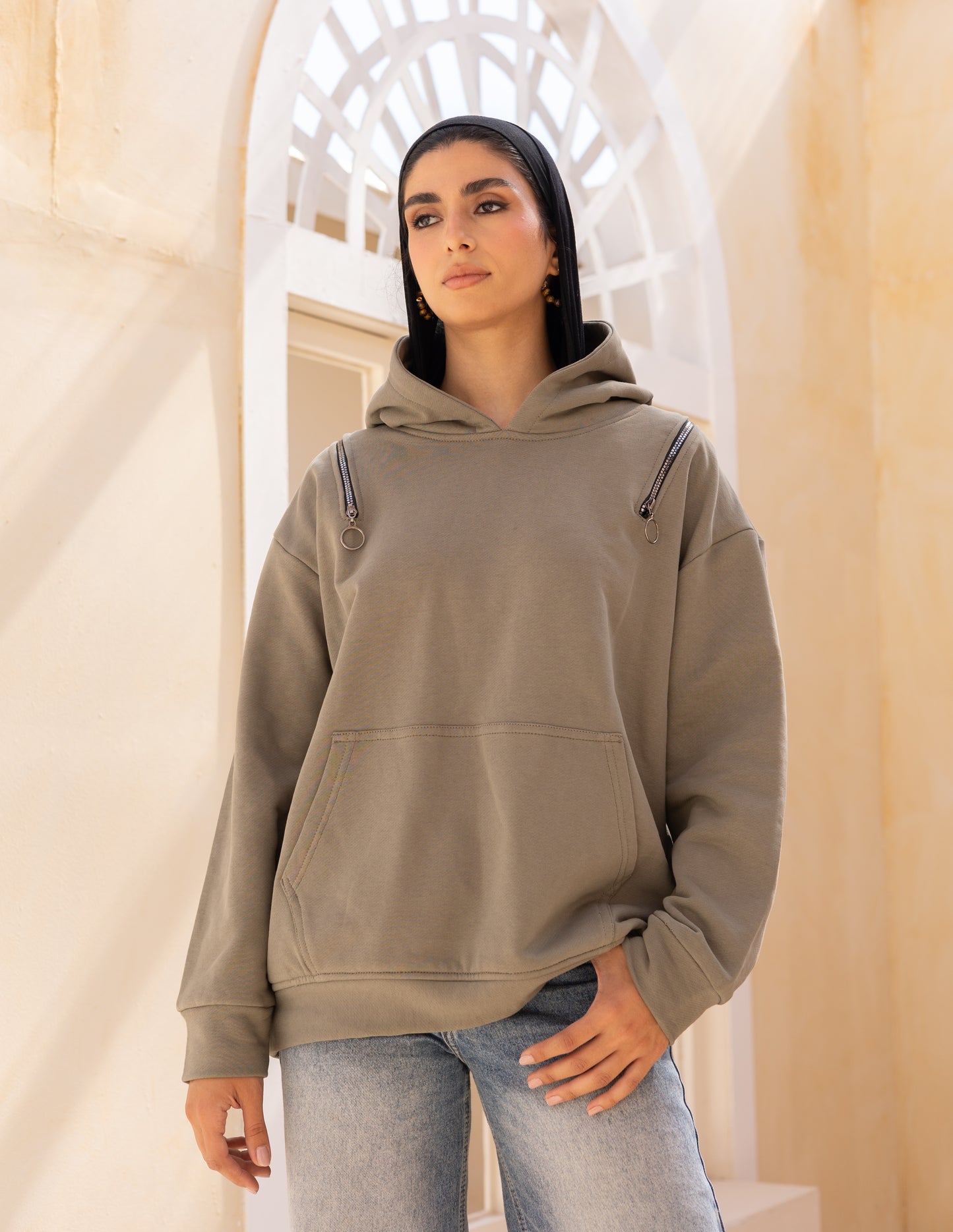 Hoodie in dark mint green