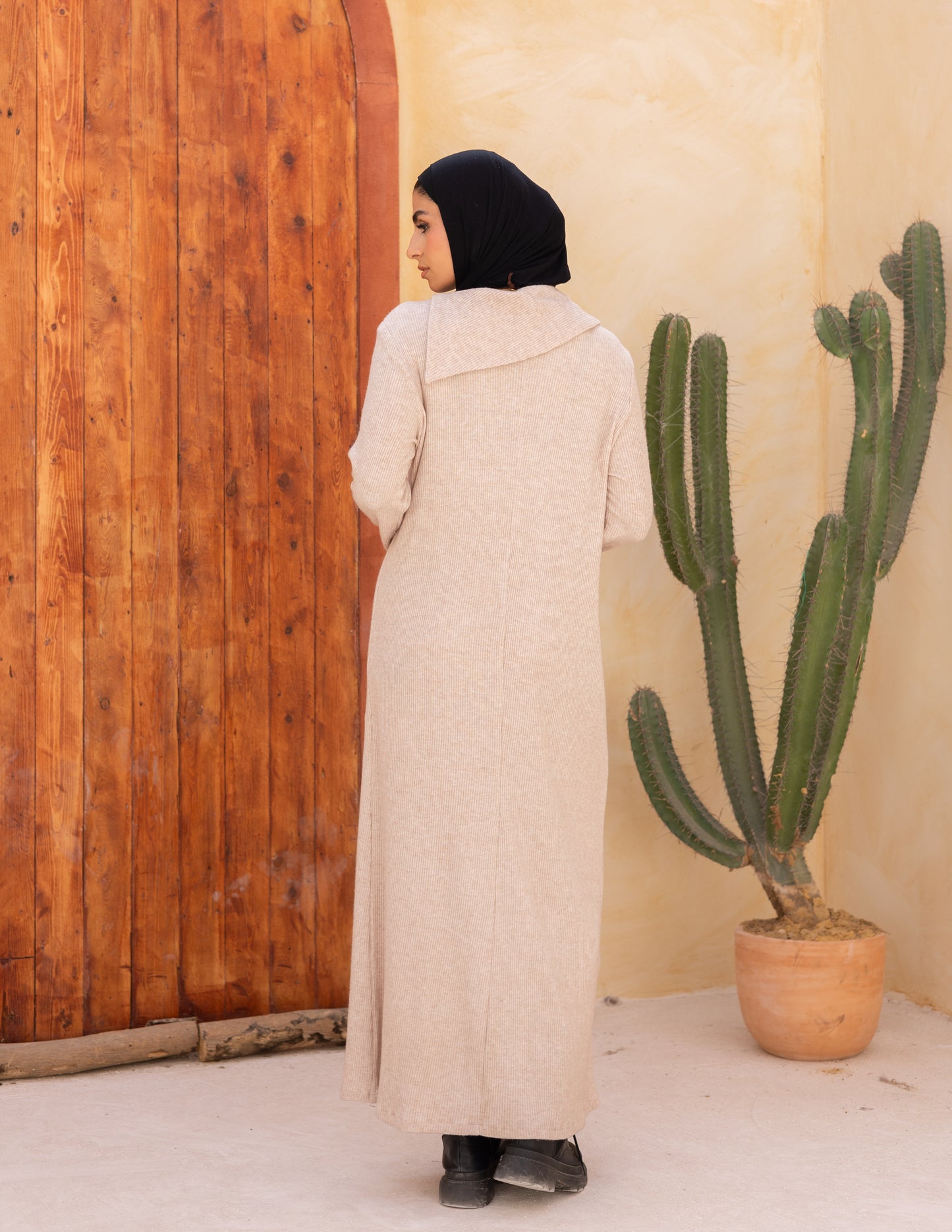 Knitted wide neck dress in cream