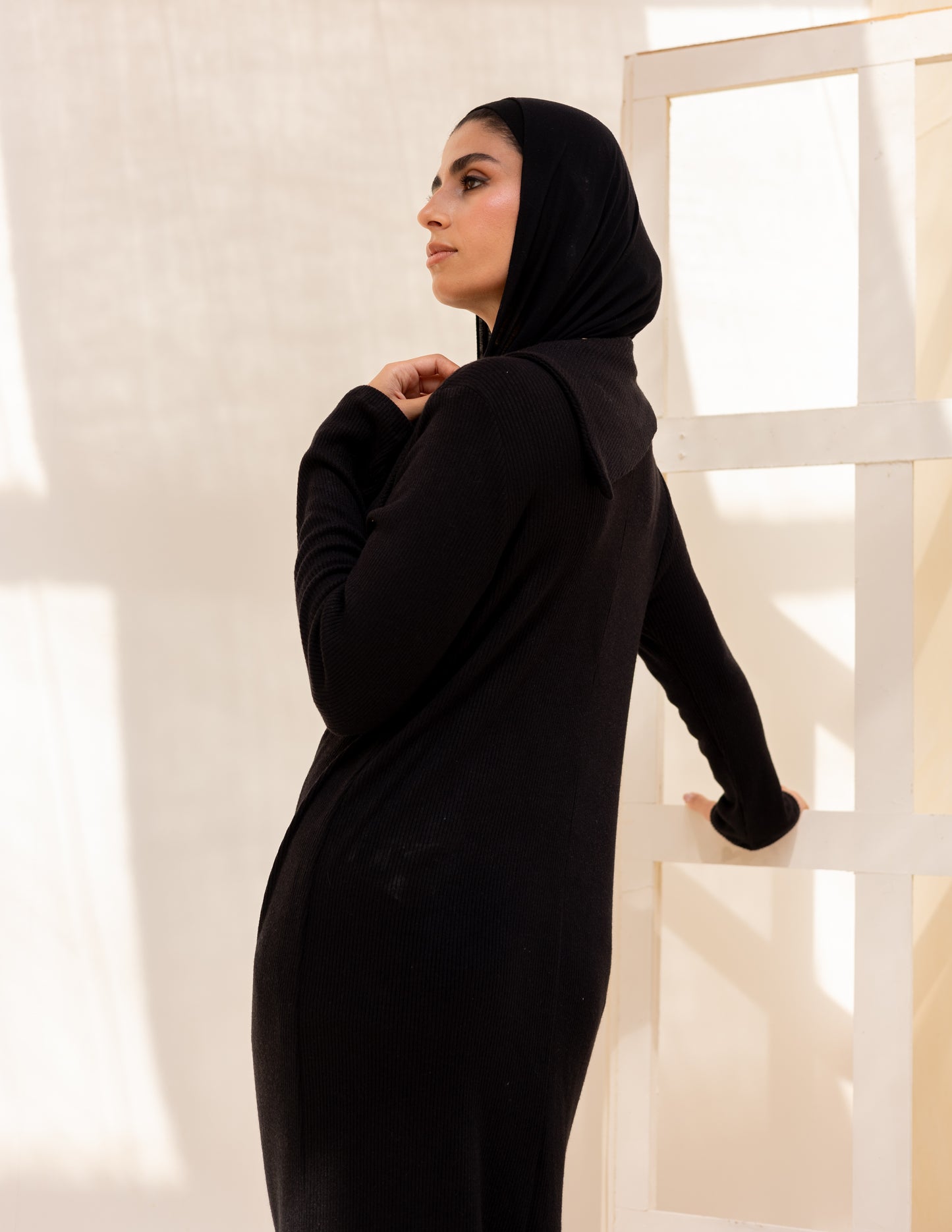 Knitted wide neck dress in black