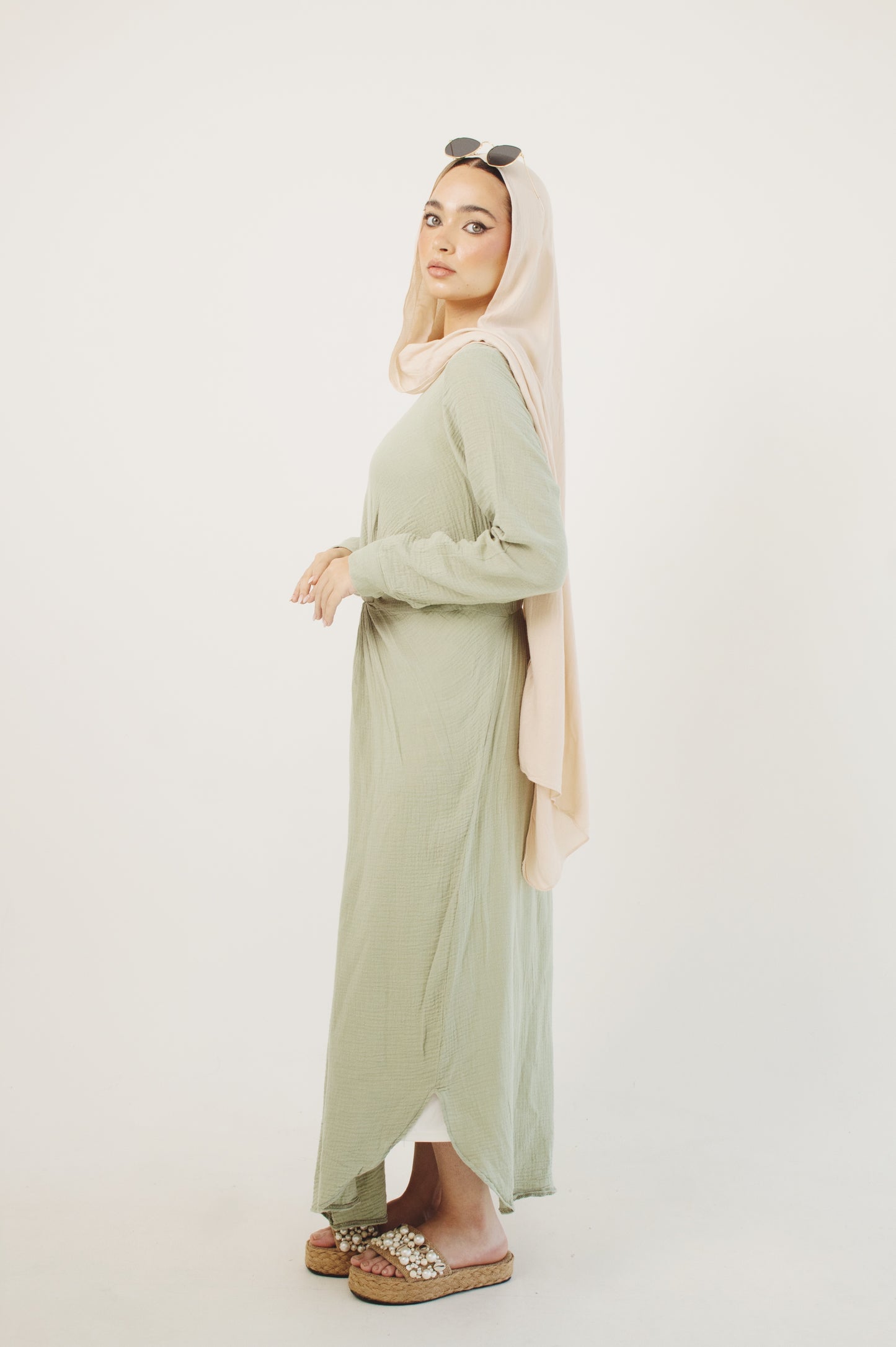 (Sofia dress)Mint green linen cotton dress