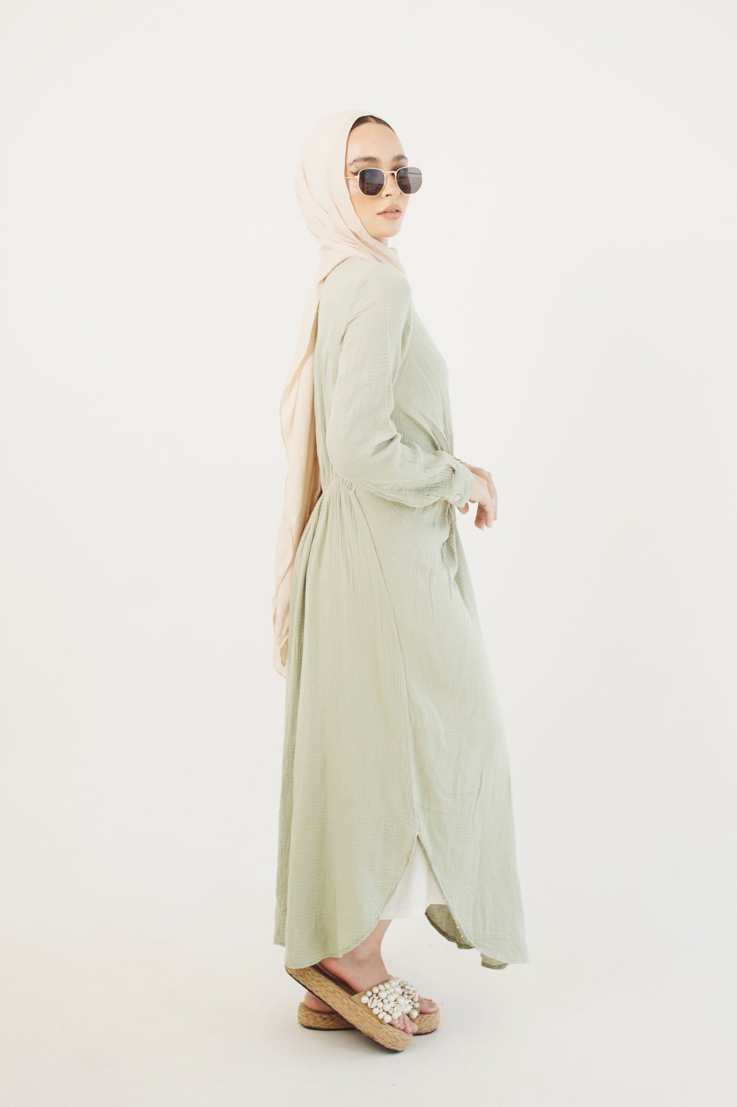 (Sofia dress)Mint green linen cotton dress