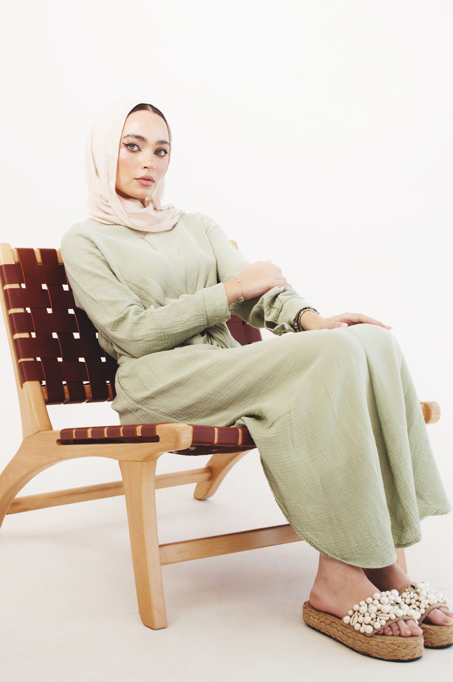 (Sofia dress)Mint green linen cotton dress
