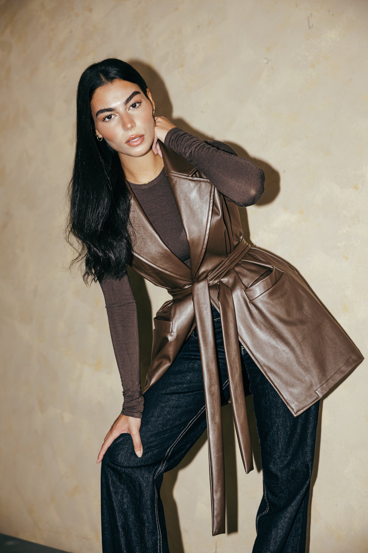 The Icon Leather Vest in brown