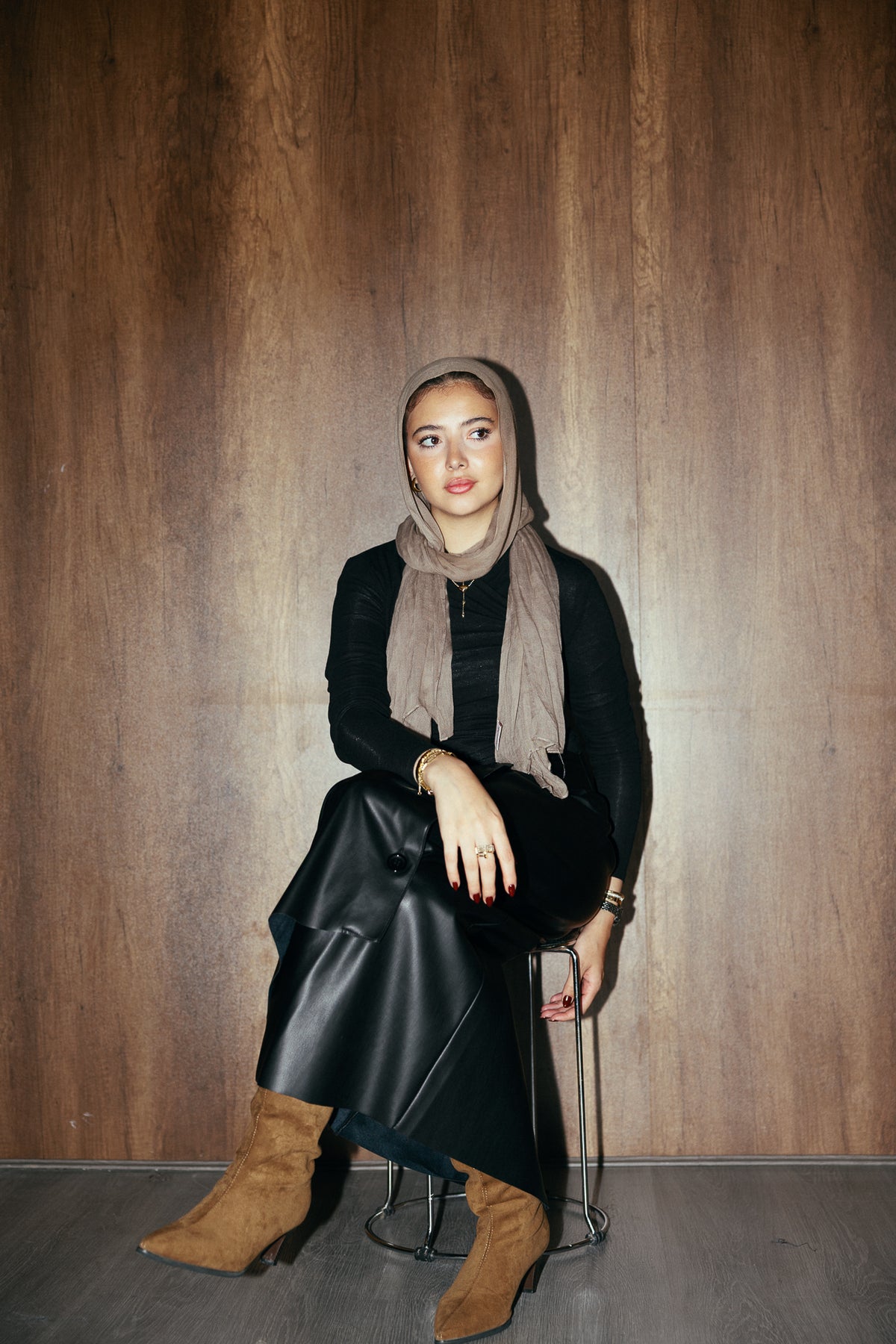 Asymmetrical leather skirt in Black