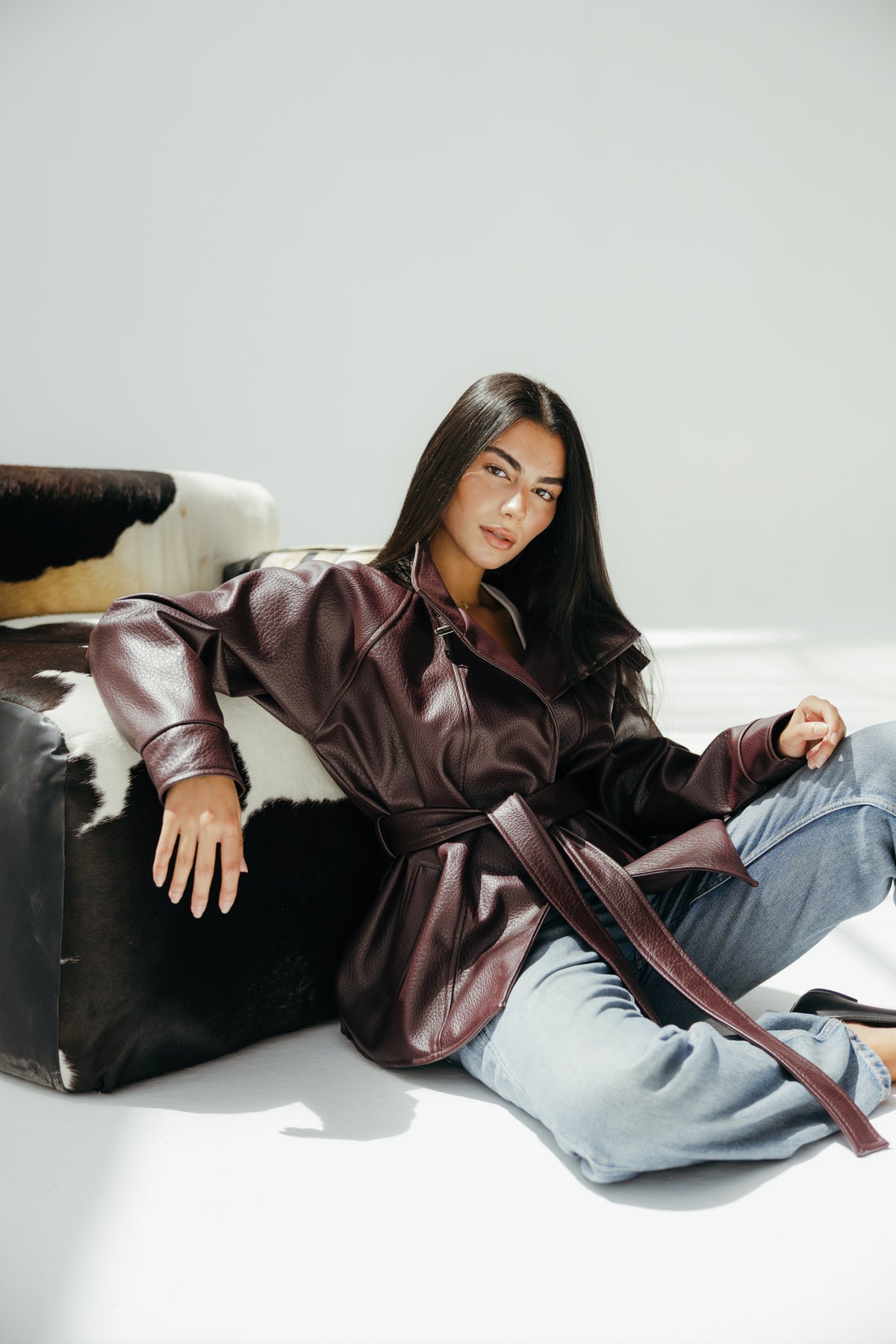 Leather Edge Jacket in Burgundy