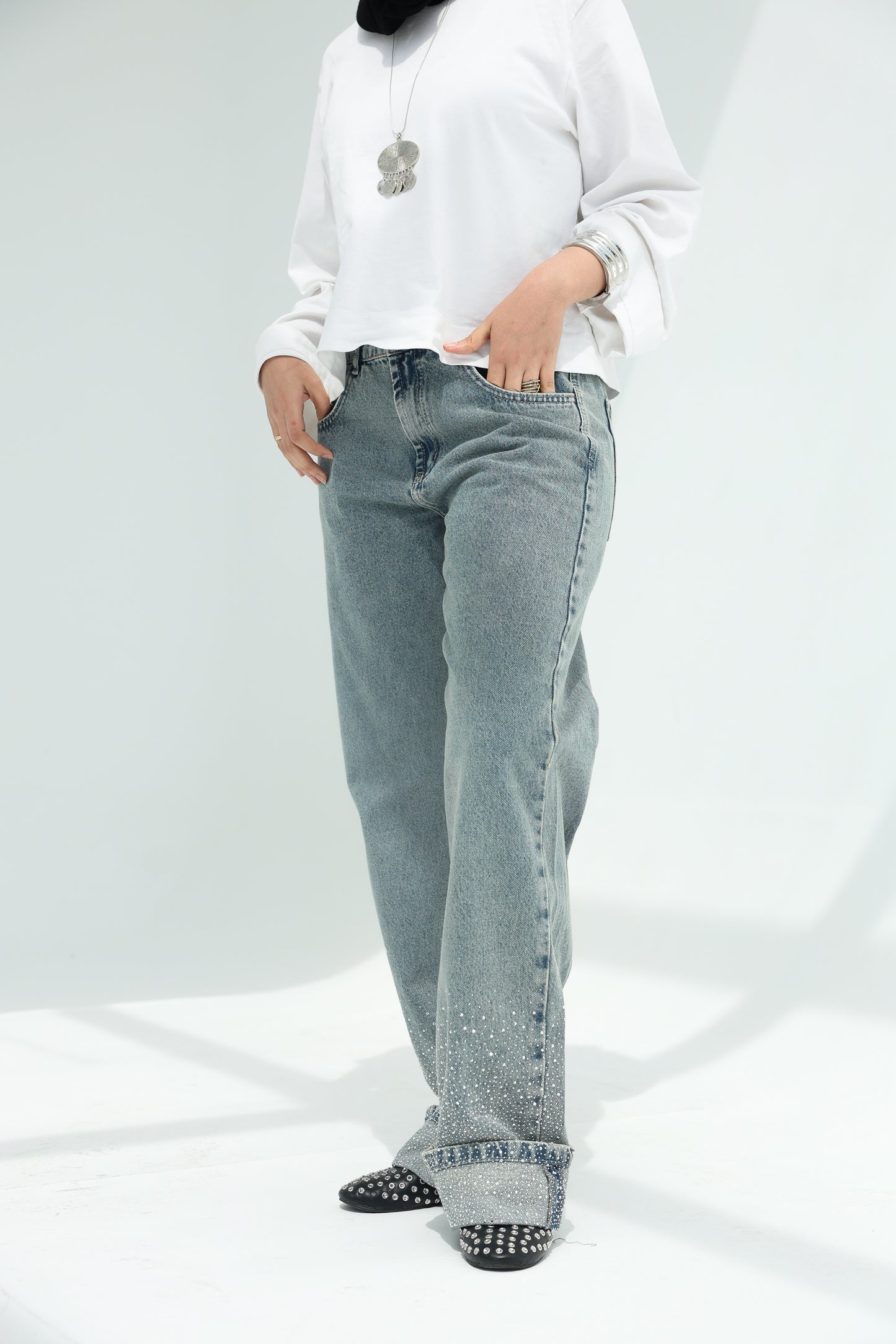 Skyline denim pants With sparkles