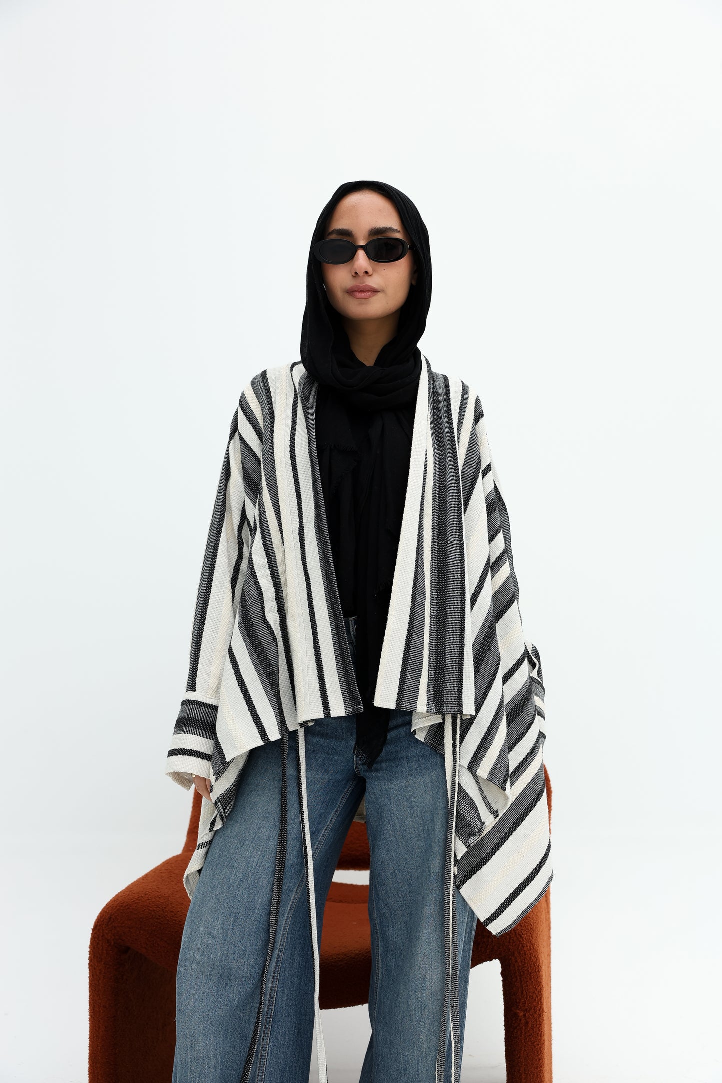 Stripped linen cardigan