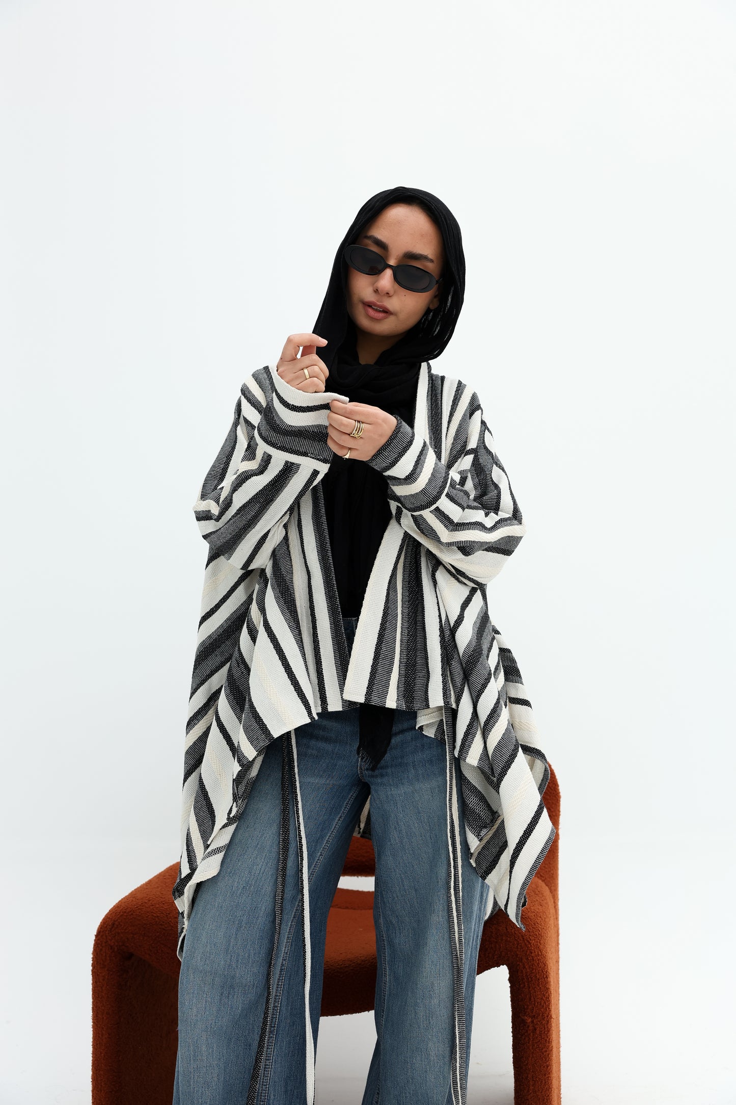 Stripped linen cardigan