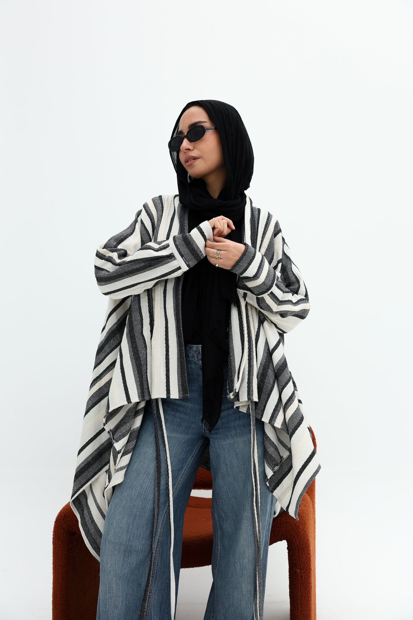 Stripped linen cardigan