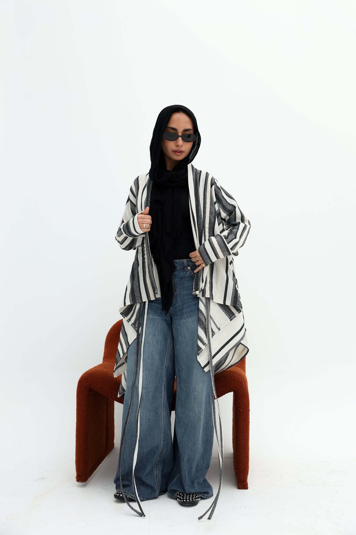 Stripped linen cardigan