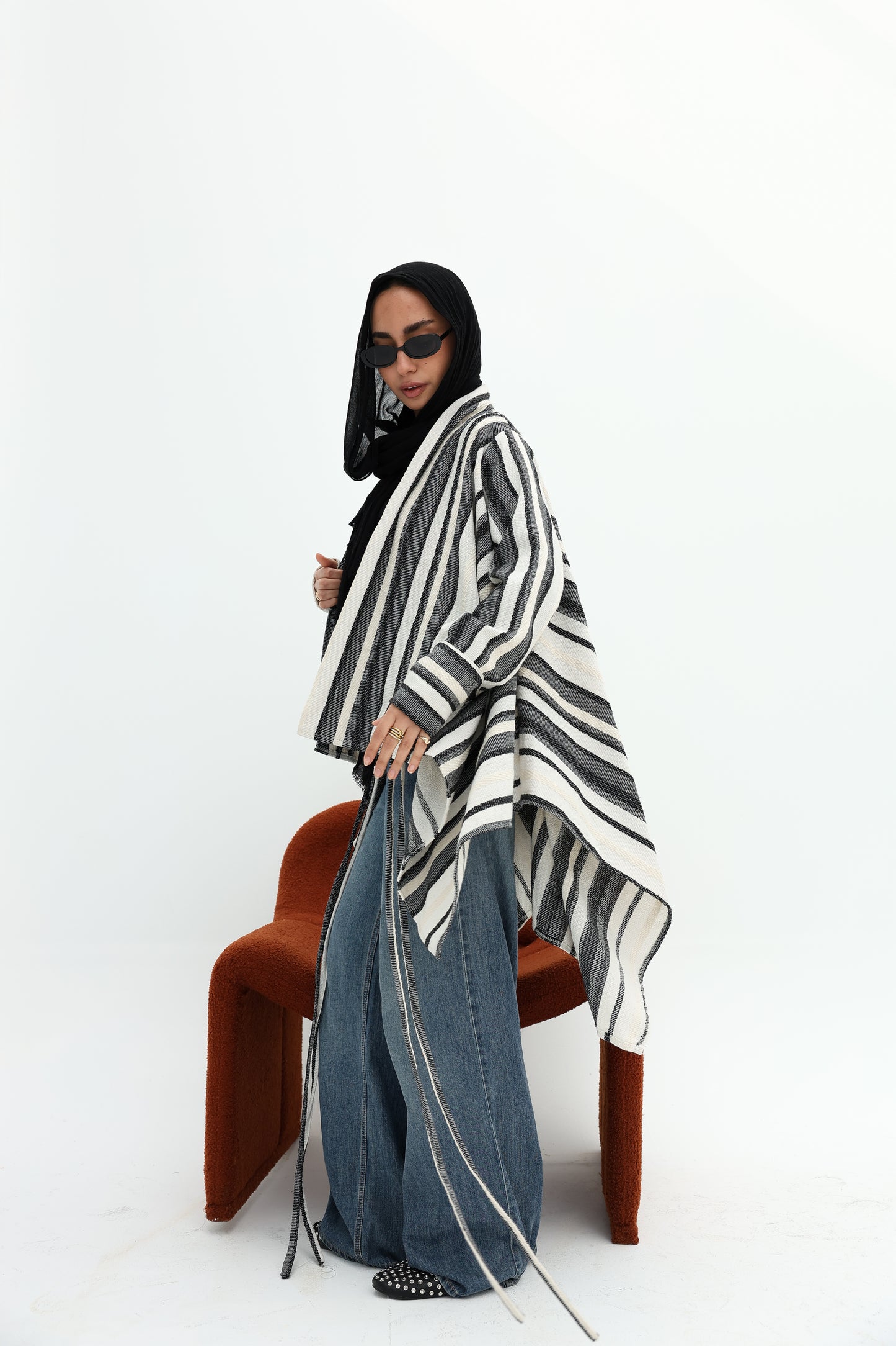 Stripped linen cardigan