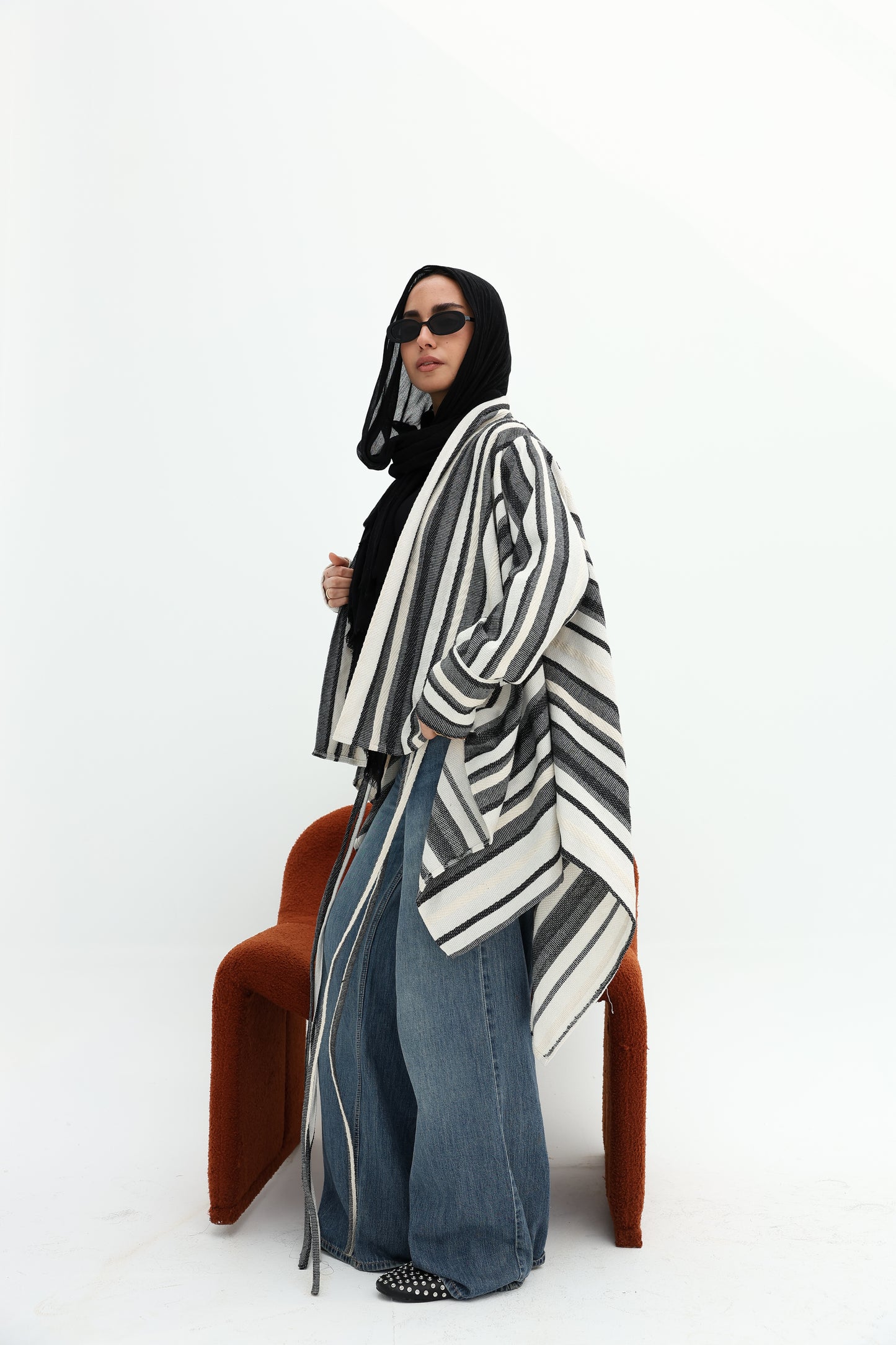 Stripped linen cardigan