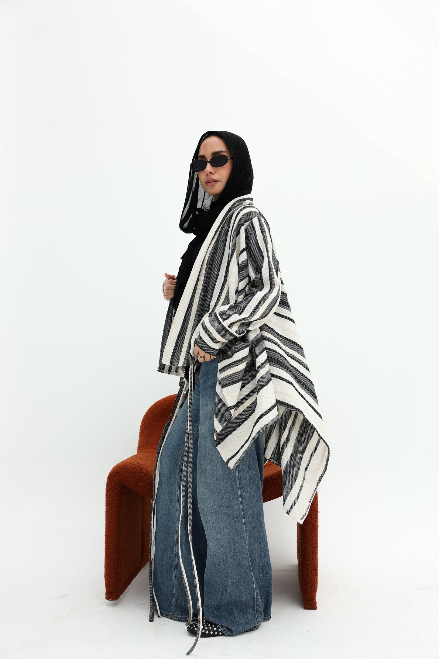 Stripped linen cardigan