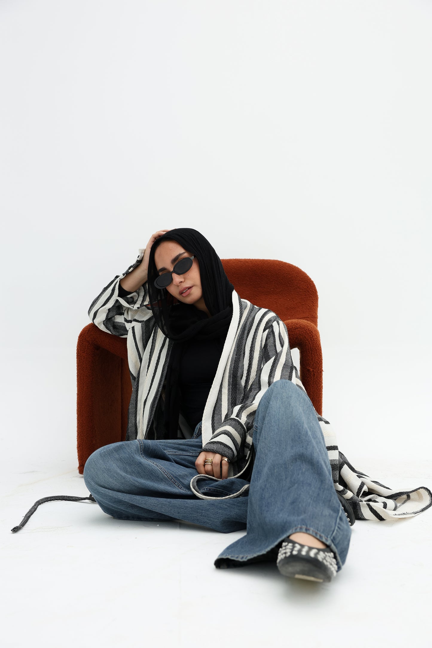 Stripped linen cardigan
