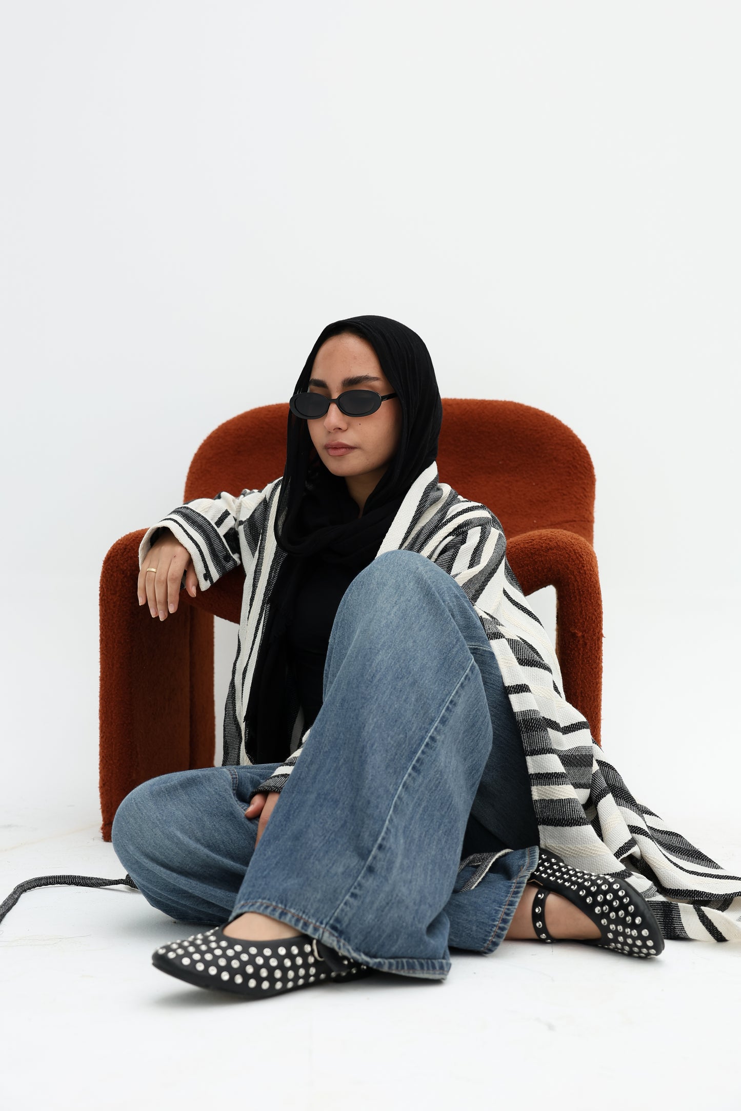 Stripped linen cardigan