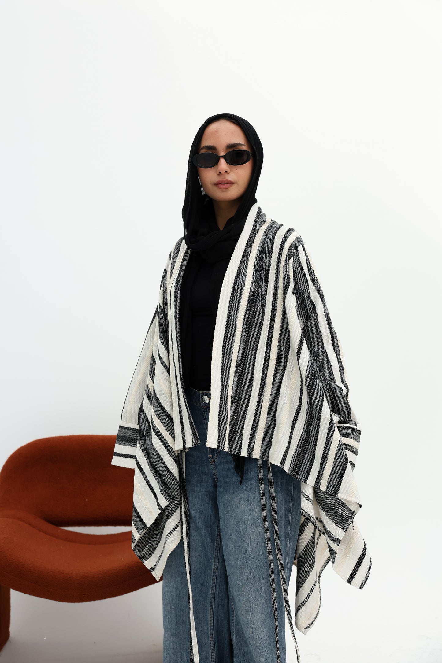 Stripped linen cardigan