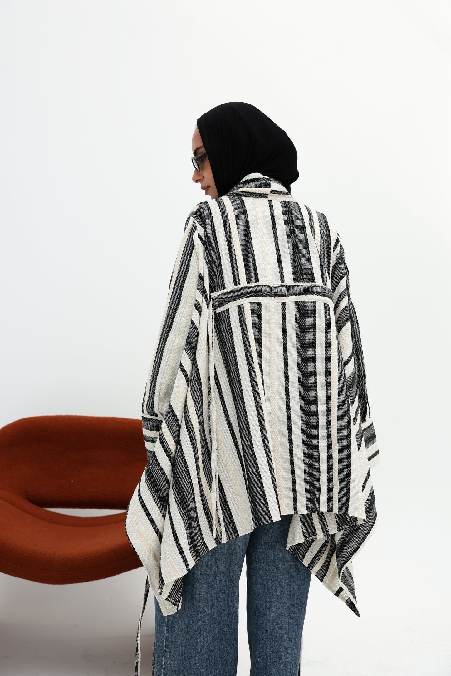 Stripped linen cardigan