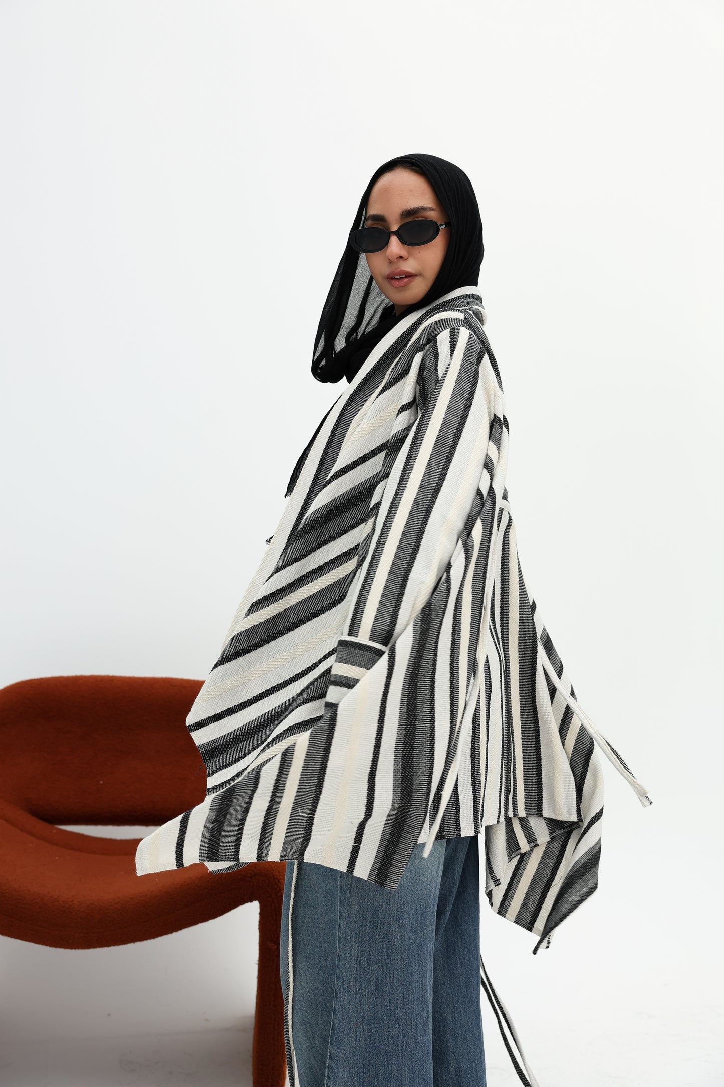 Stripped linen cardigan