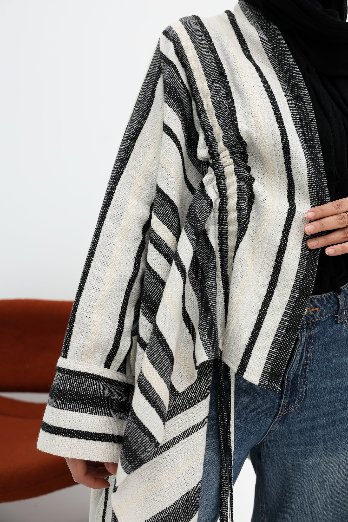 Stripped linen cardigan