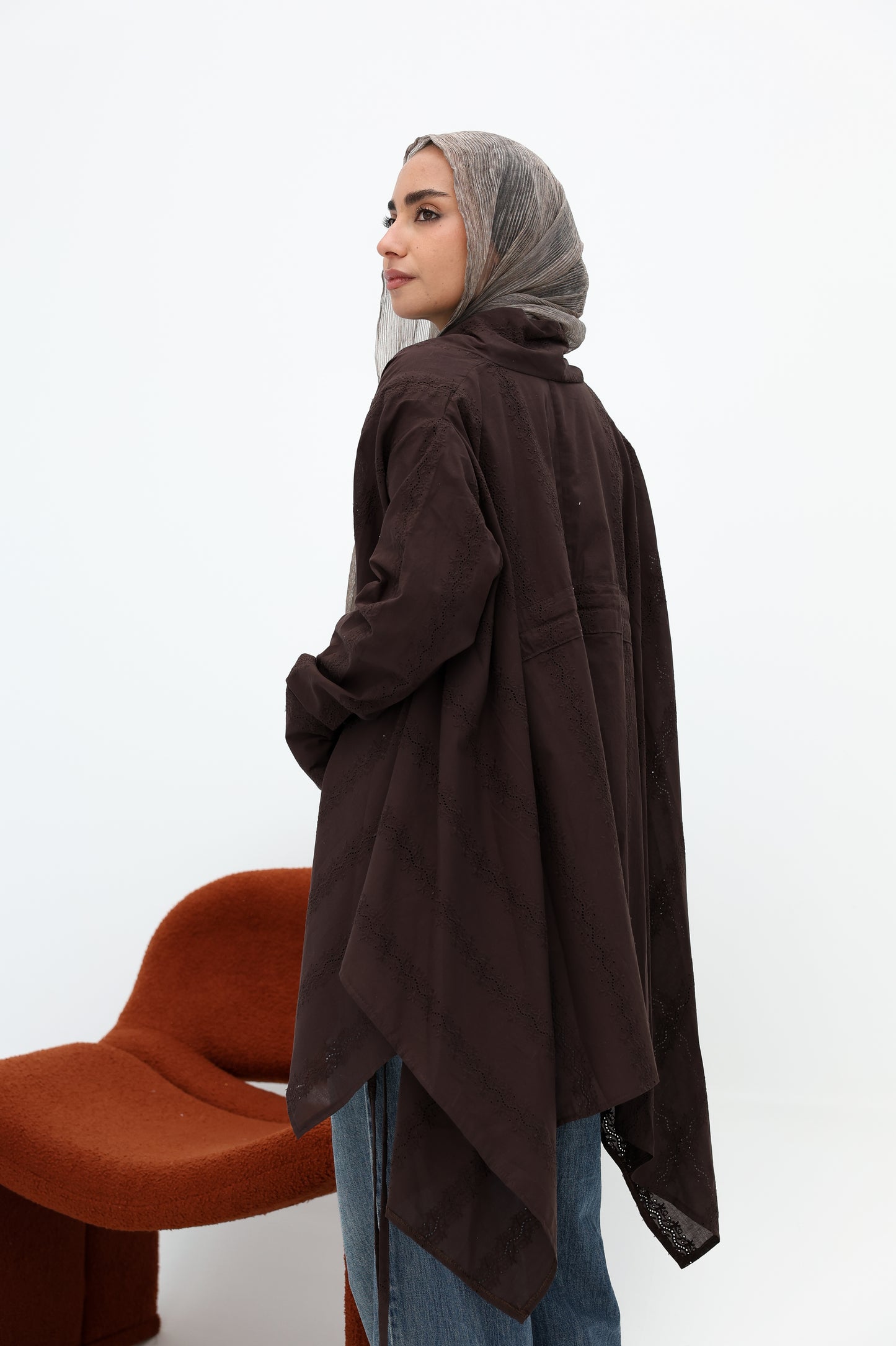 Richelieu lace cardigan in brown