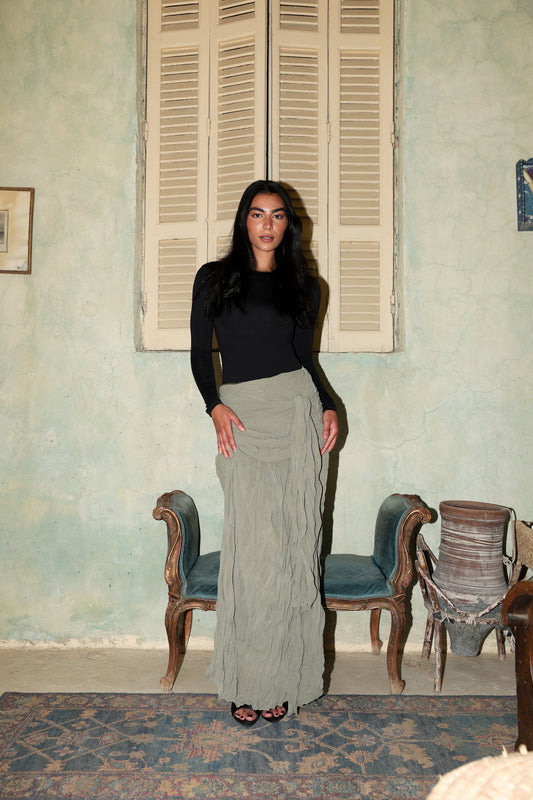 Angel Wings chiffon skirt in olive fully lined **