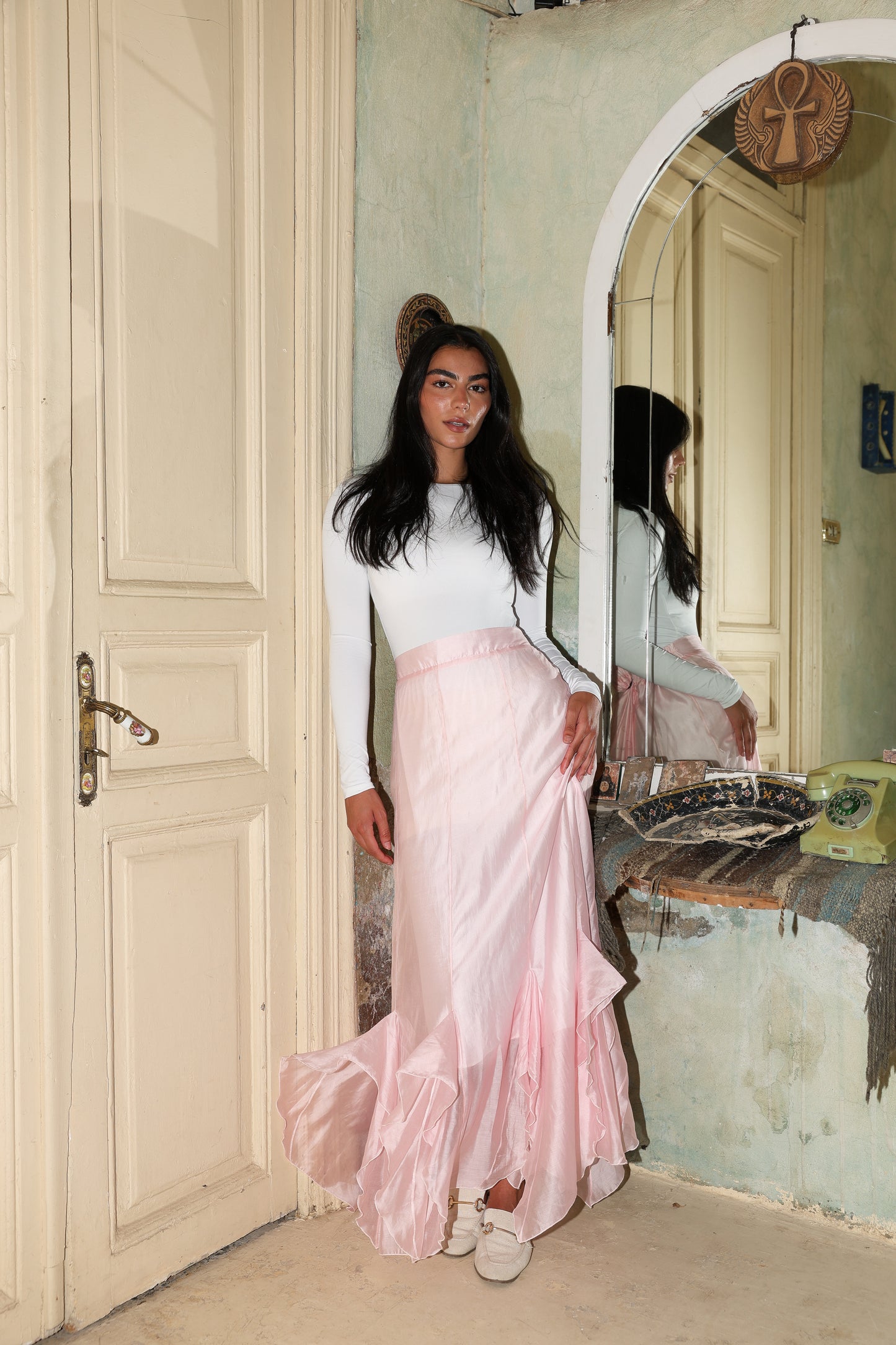 Fluid skirt in pink lined **