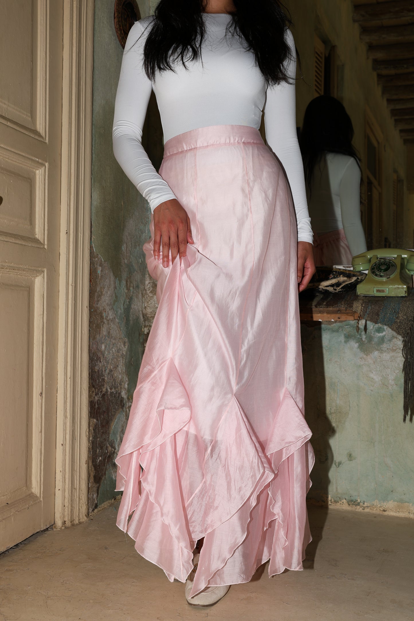 Fluid skirt in pink lined **