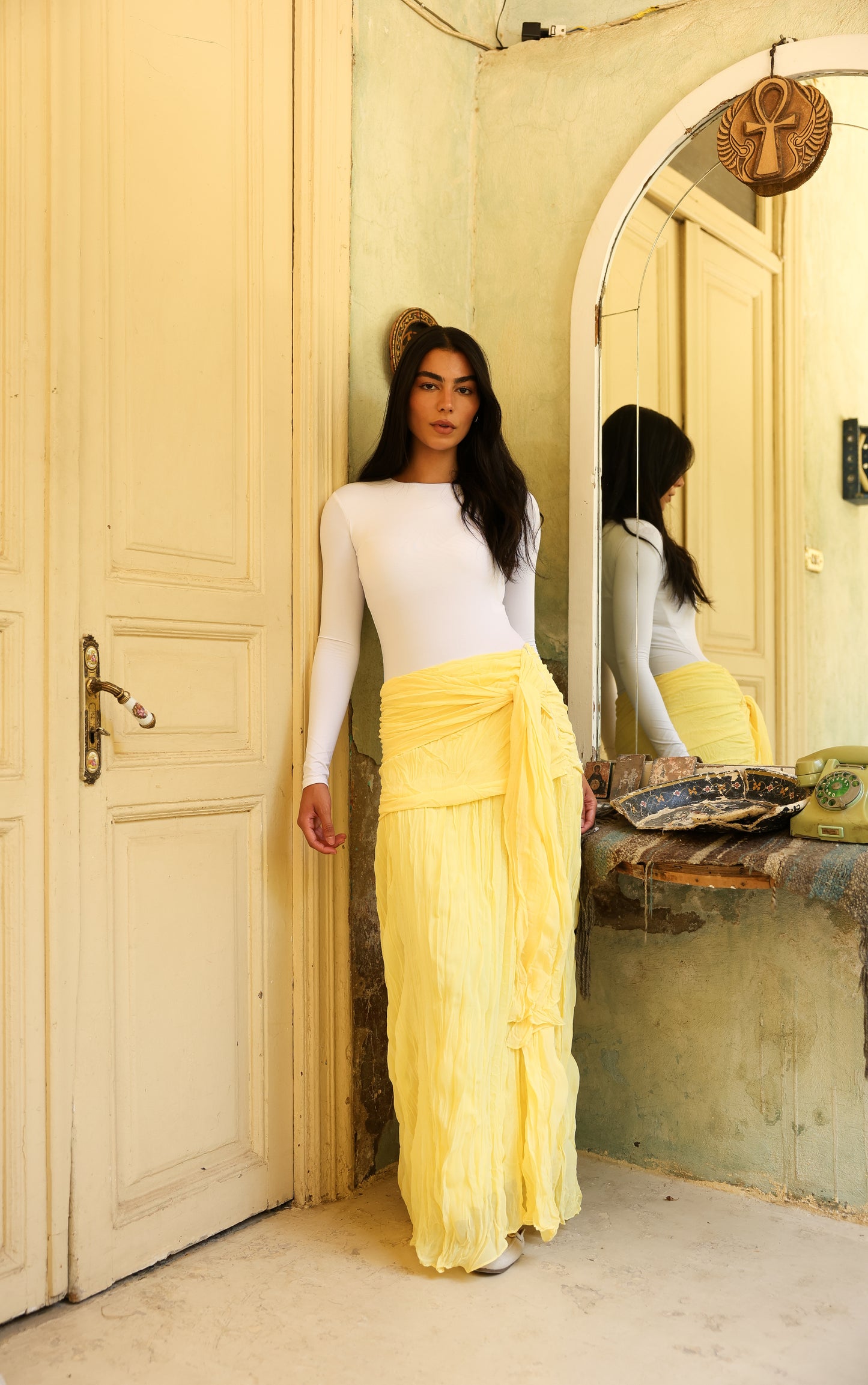 Angel Wings chiffon skirt in Yellow fully lined **