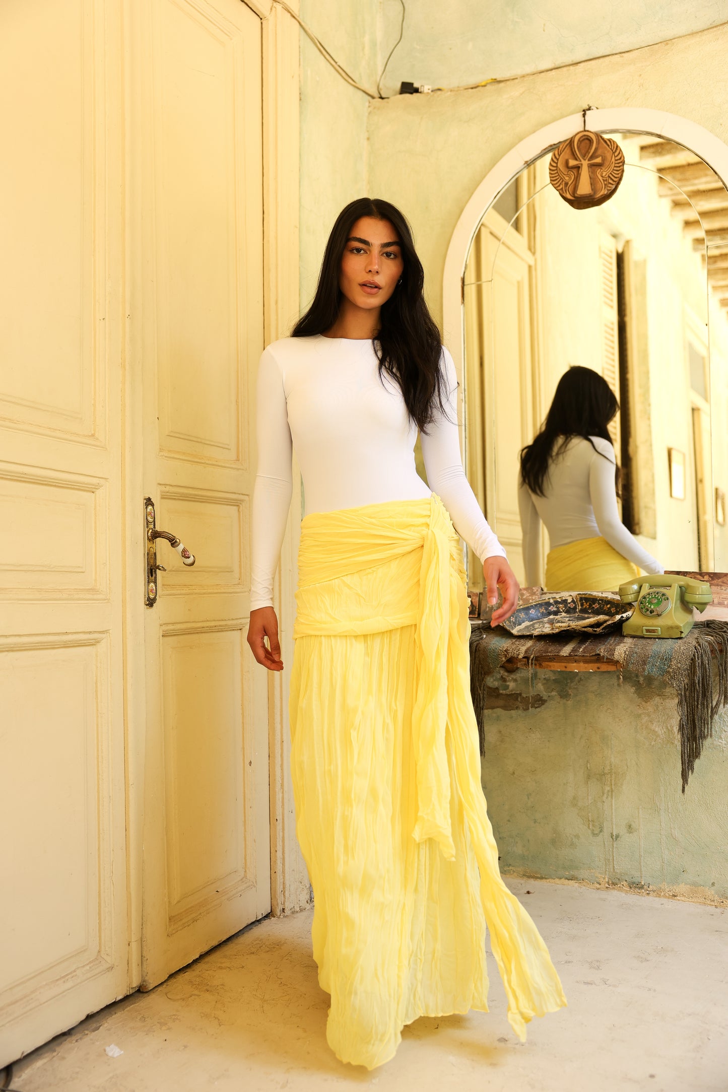 Angel Wings chiffon skirt in Yellow fully lined **
