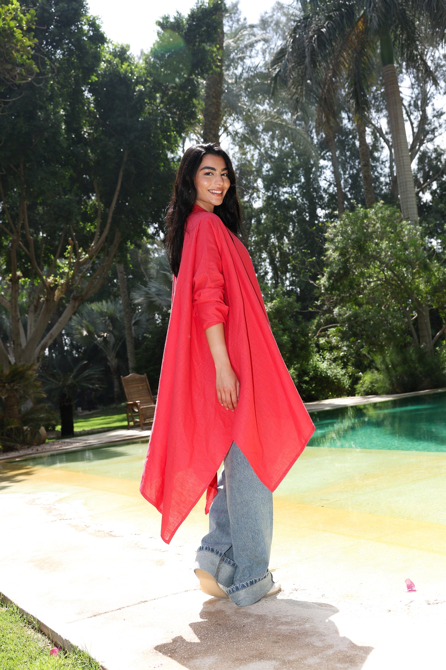 Fatima cardigan pure linen in watermelon red