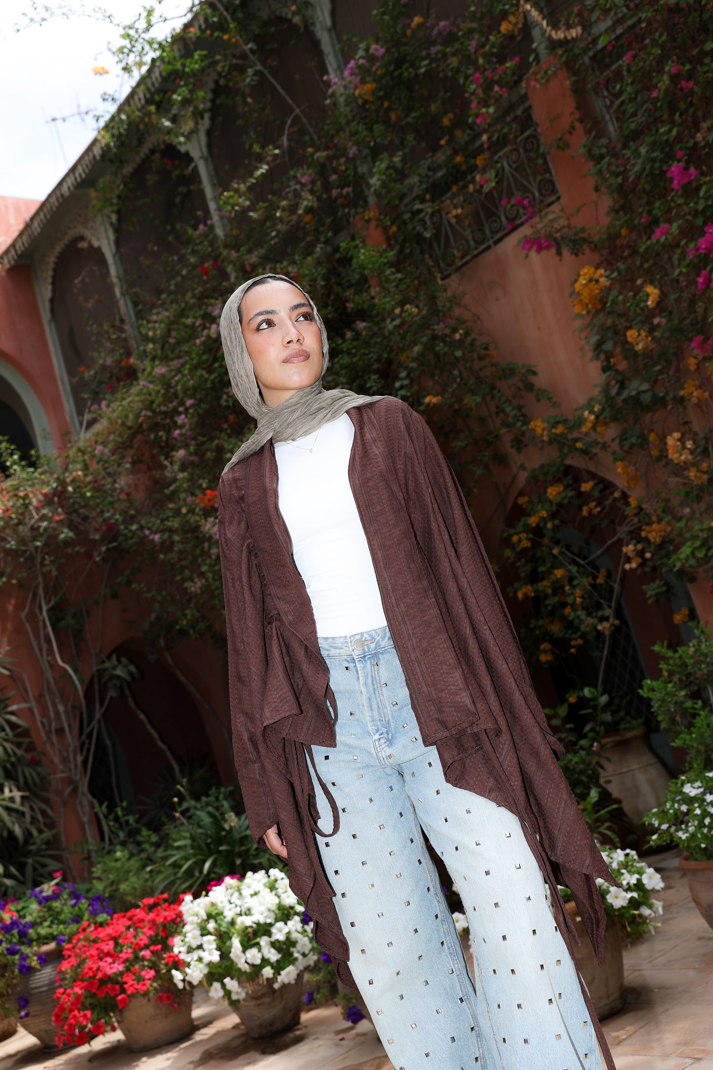 The Signature cardigan in linen brown