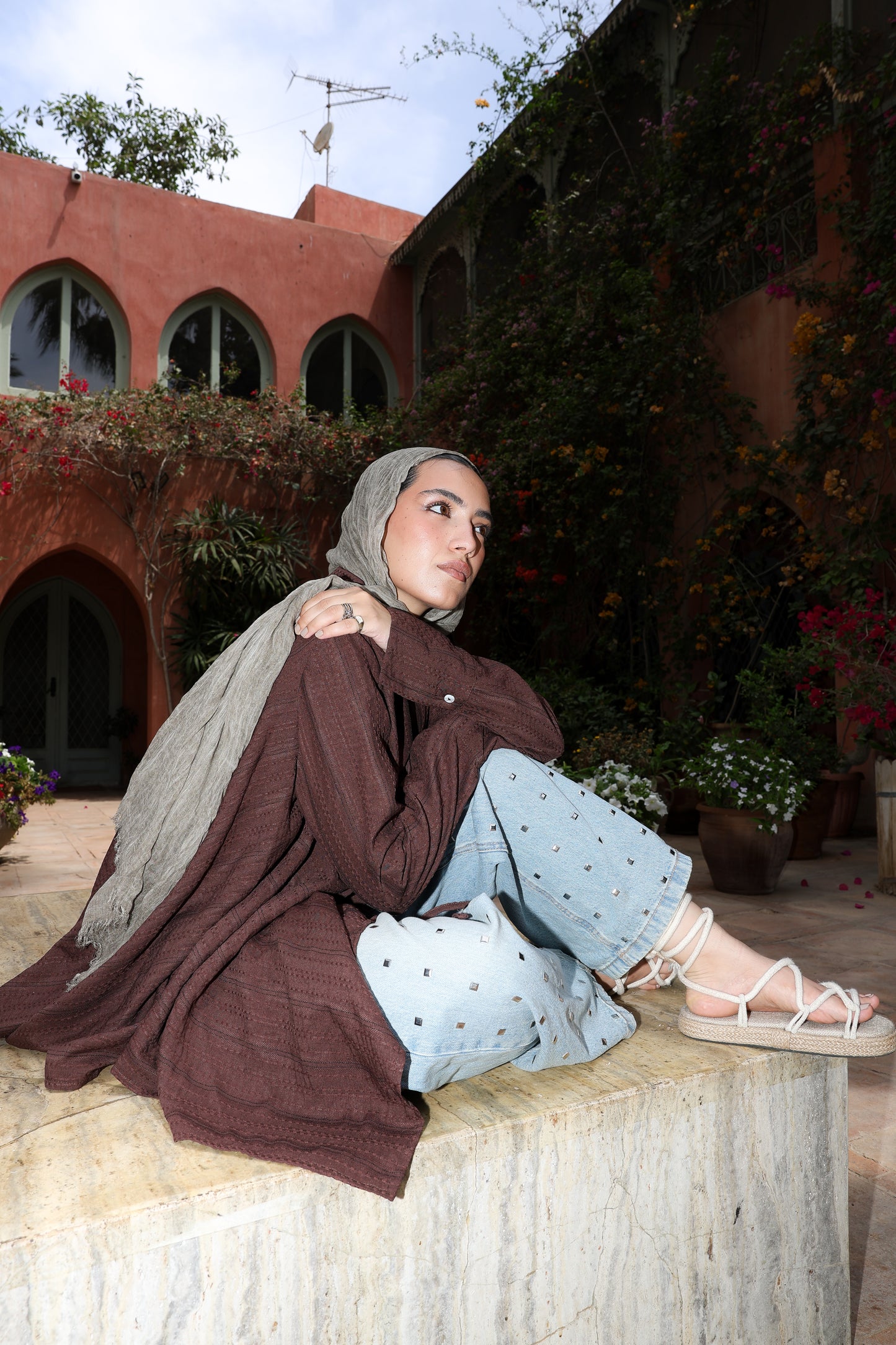 The Signature cardigan in linen brown
