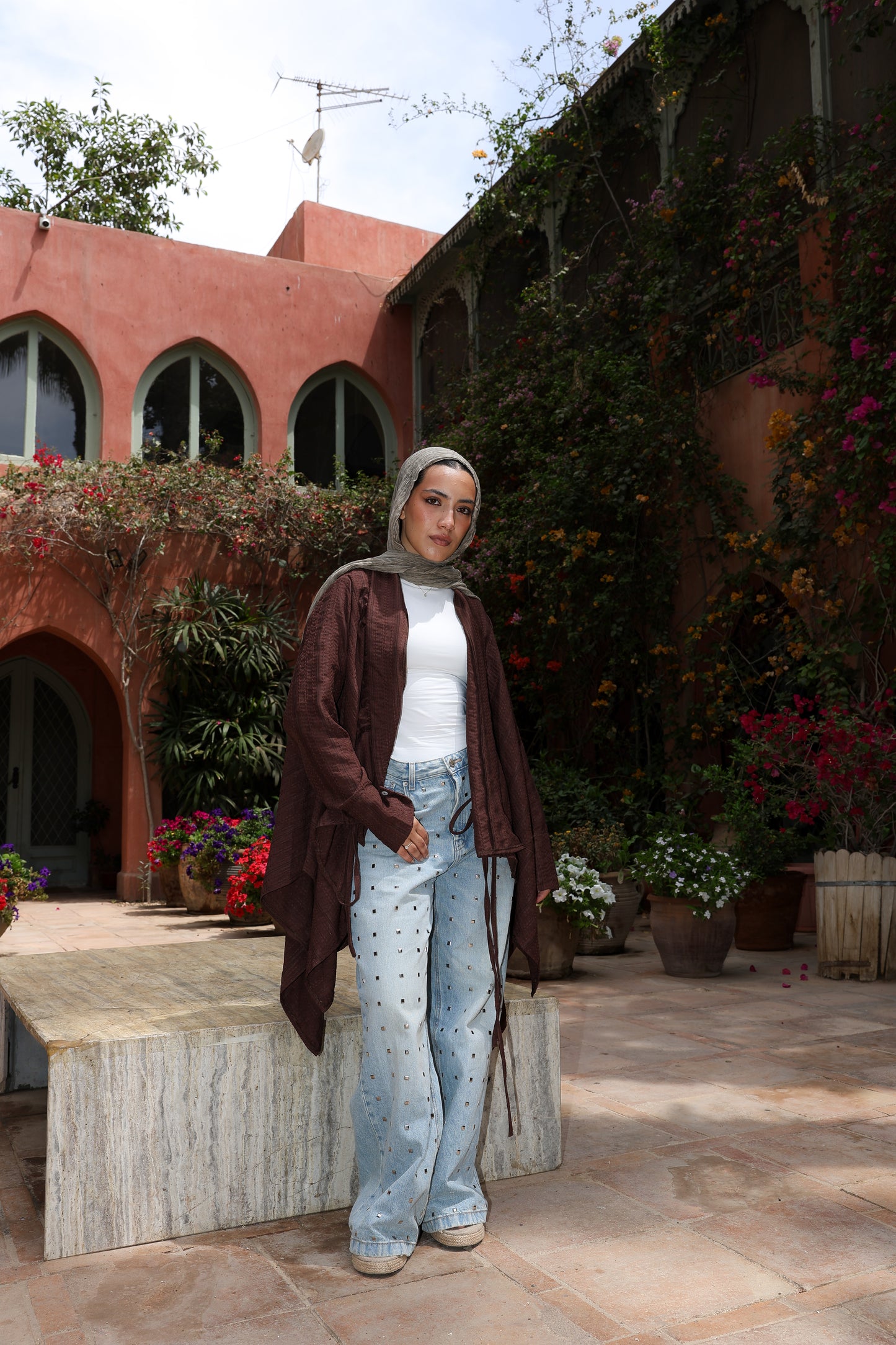 The Signature cardigan in linen brown