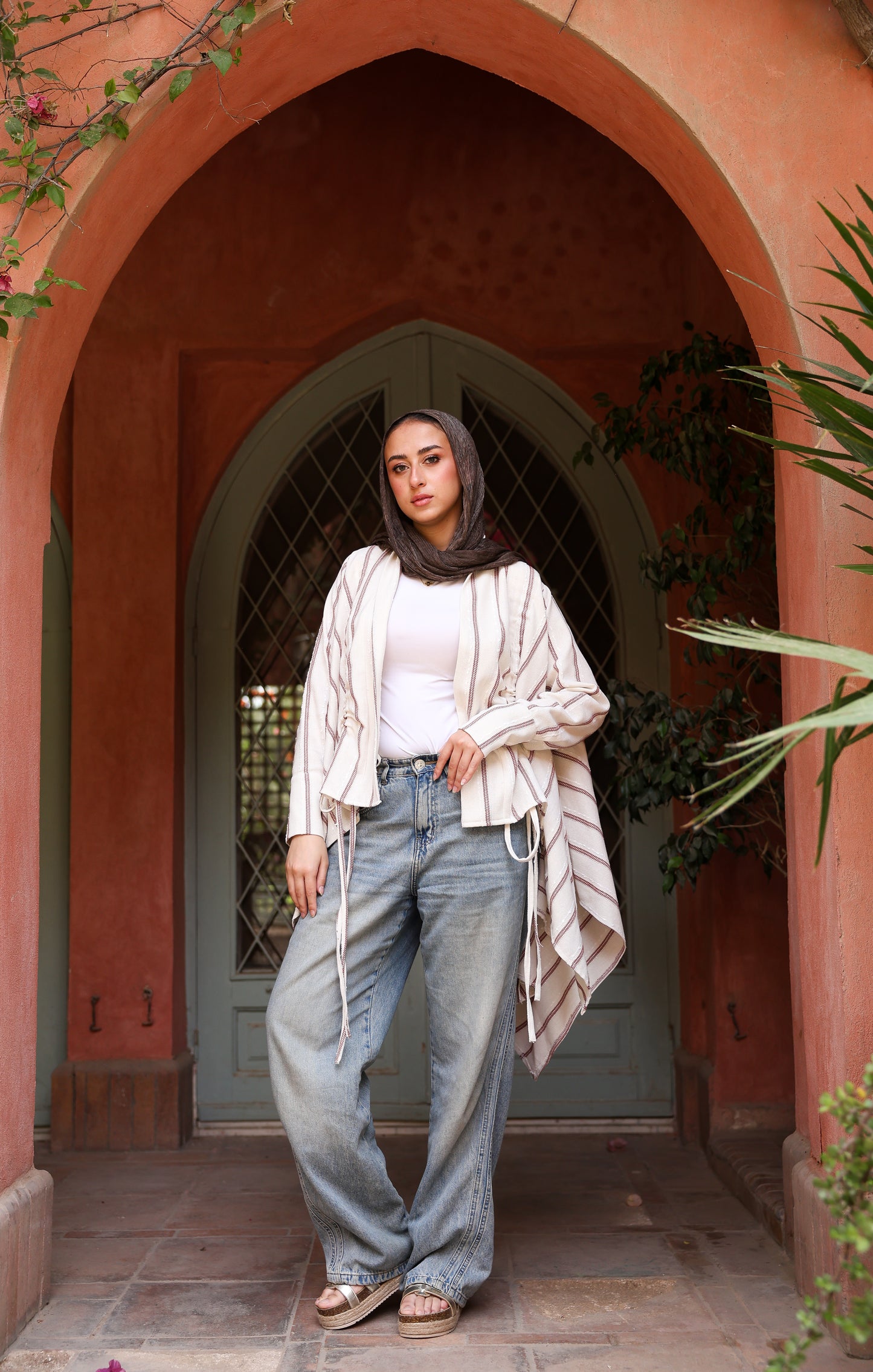 The Signature cardigan with Stripped linen
