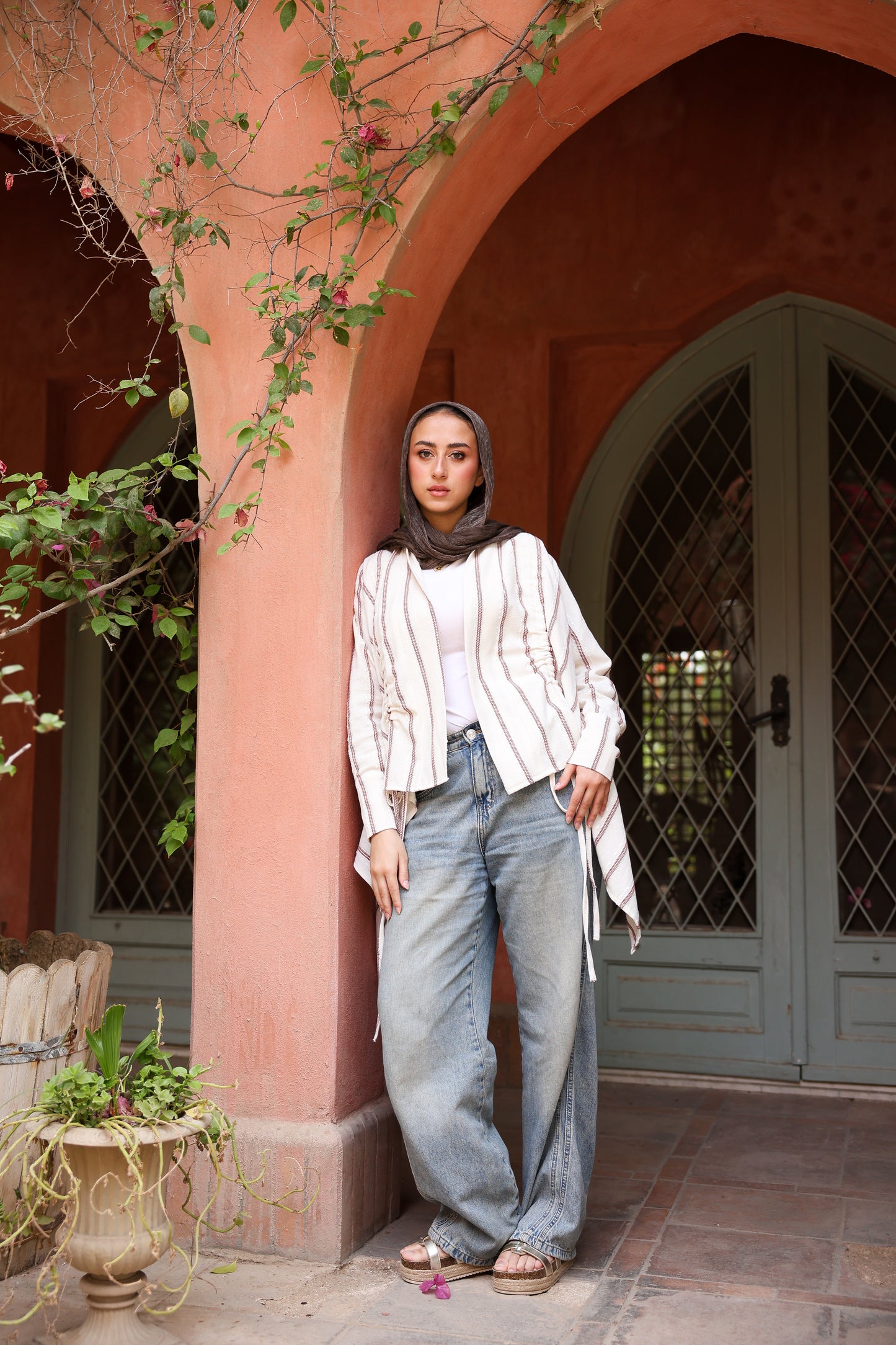 The Signature cardigan with Stripped linen