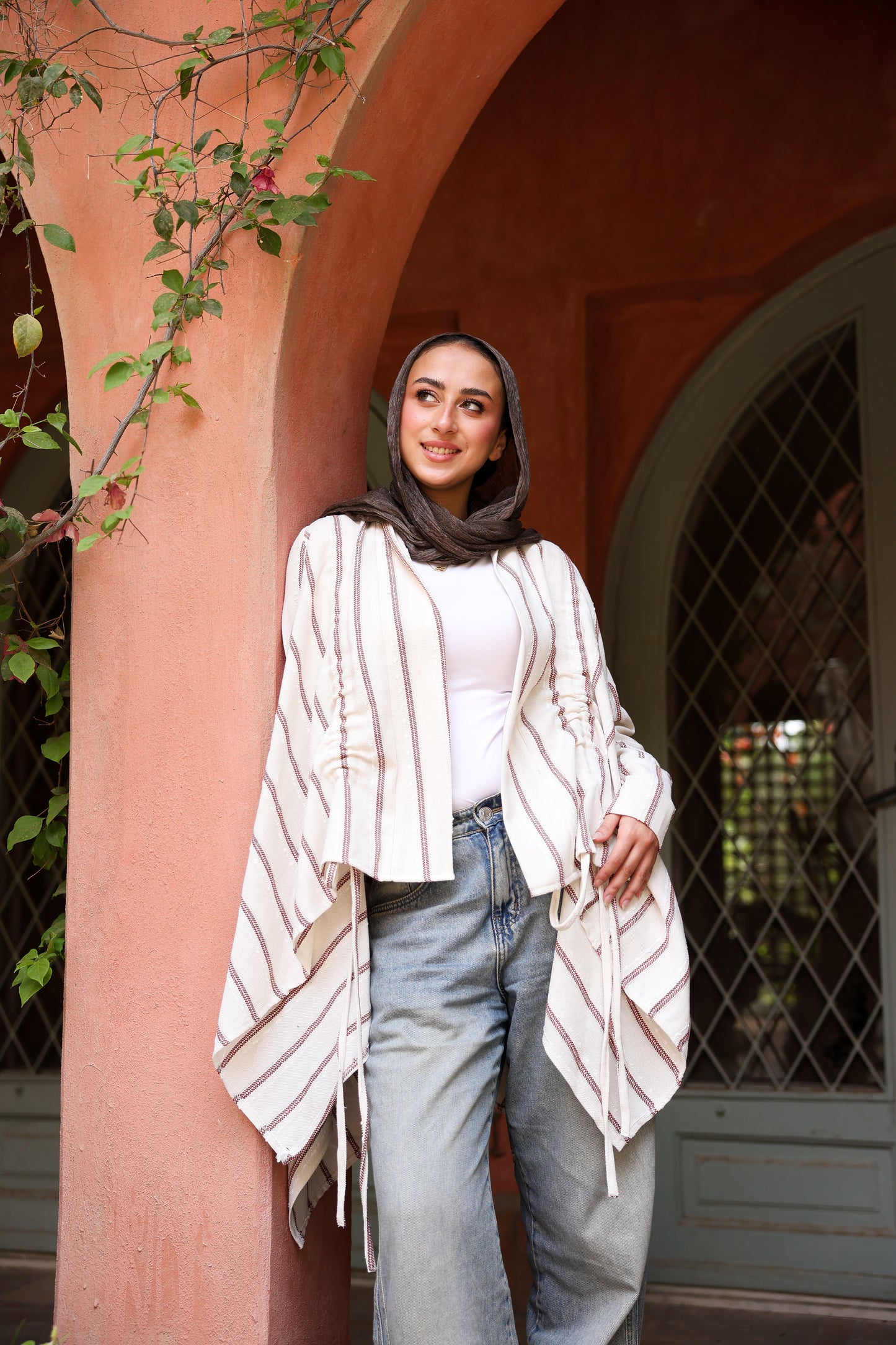 The Signature cardigan with Stripped linen