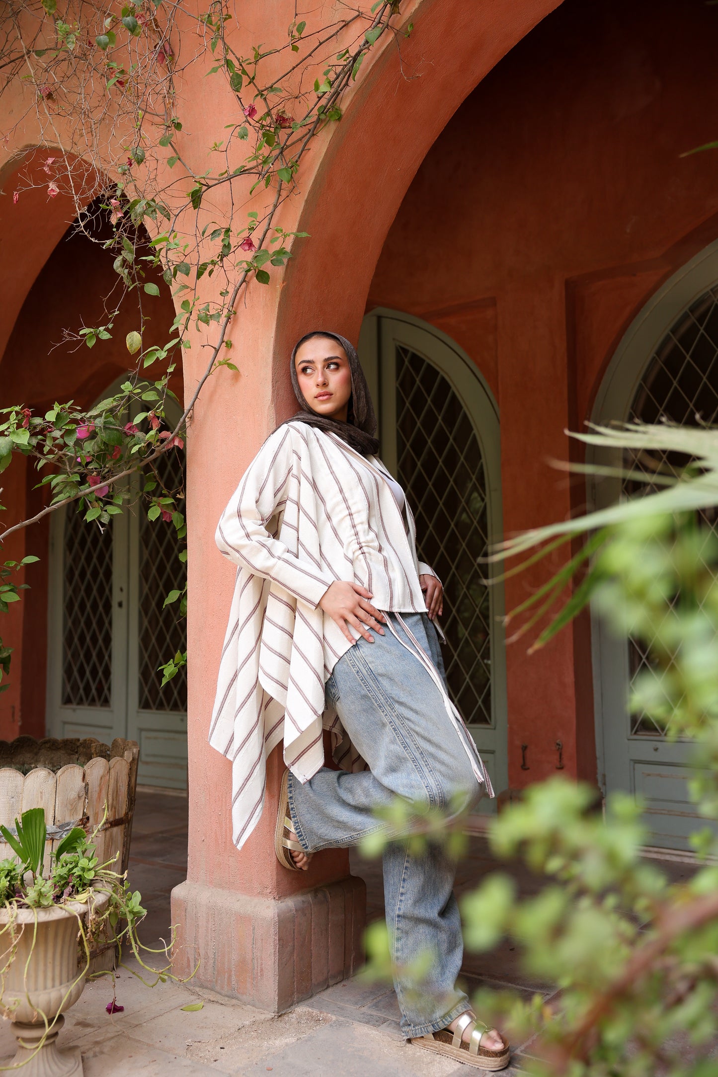 The Signature cardigan with Stripped linen
