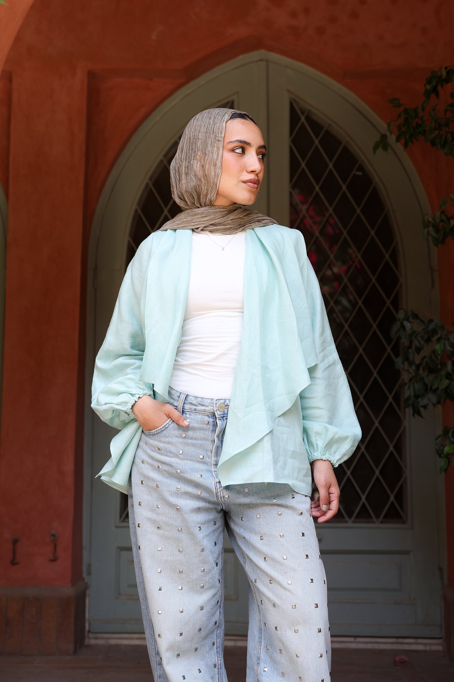 Sunny Weave pure linen cardigan in cool mint