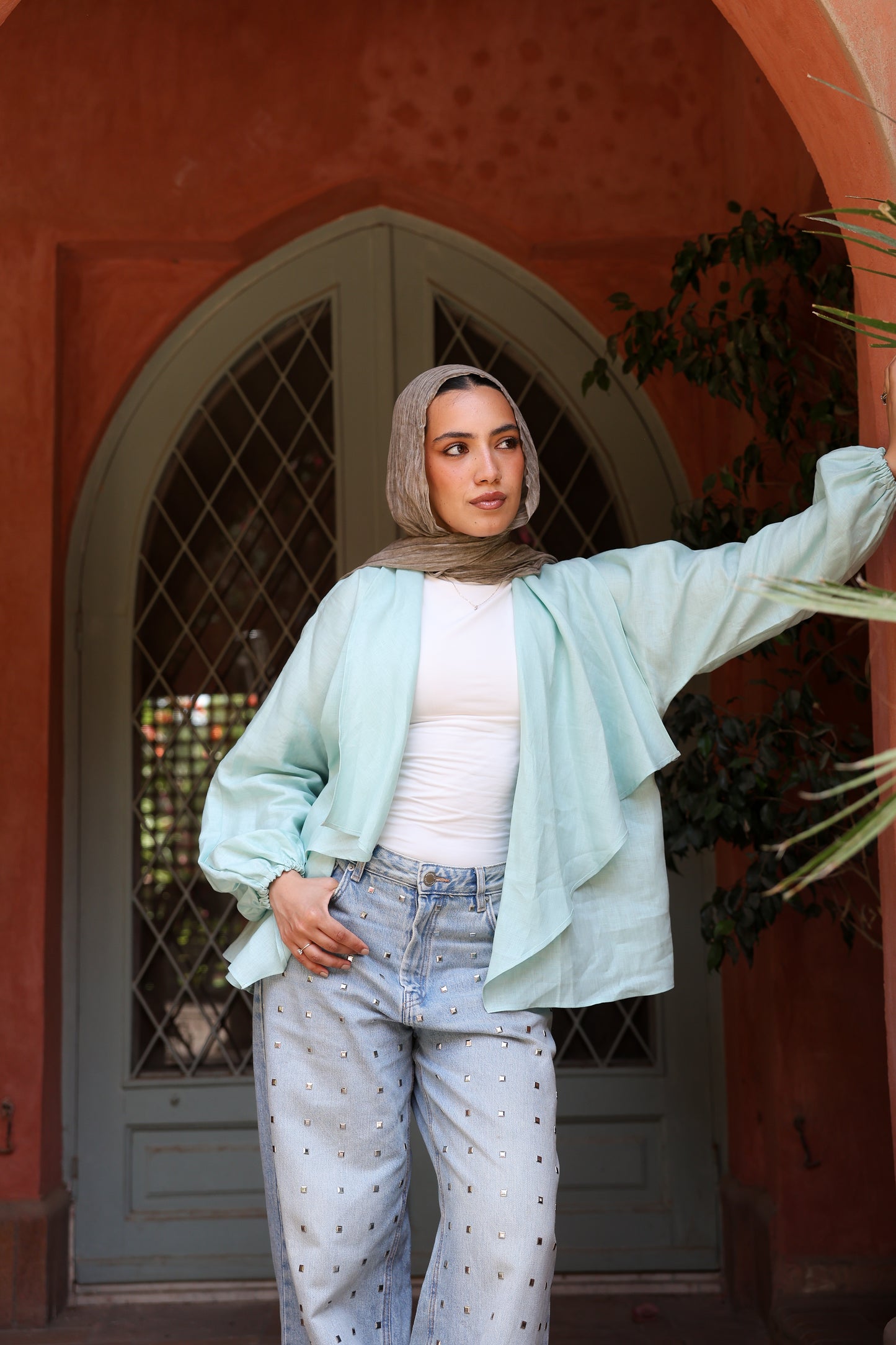 Sunny Weave pure linen cardigan in cool mint