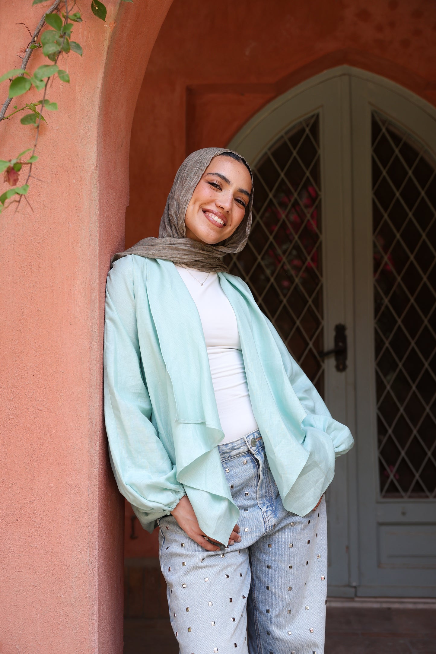 Sunny Weave pure linen cardigan in cool mint