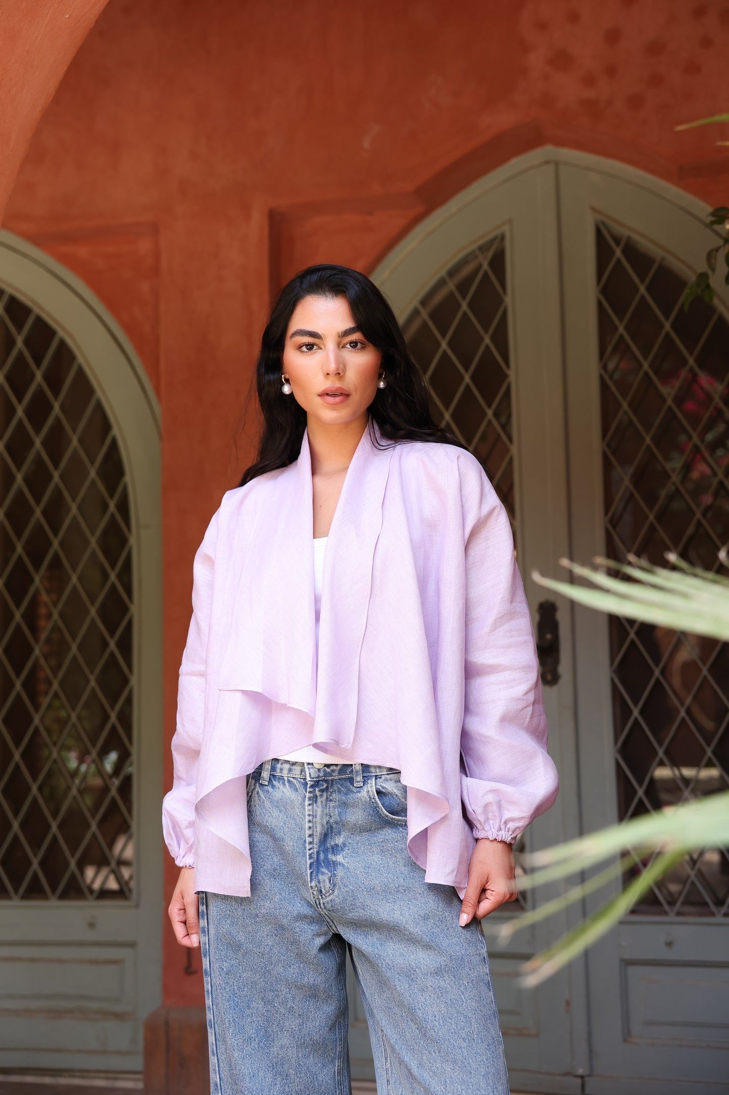 Sunny Weave pure linen cardigan in lilac