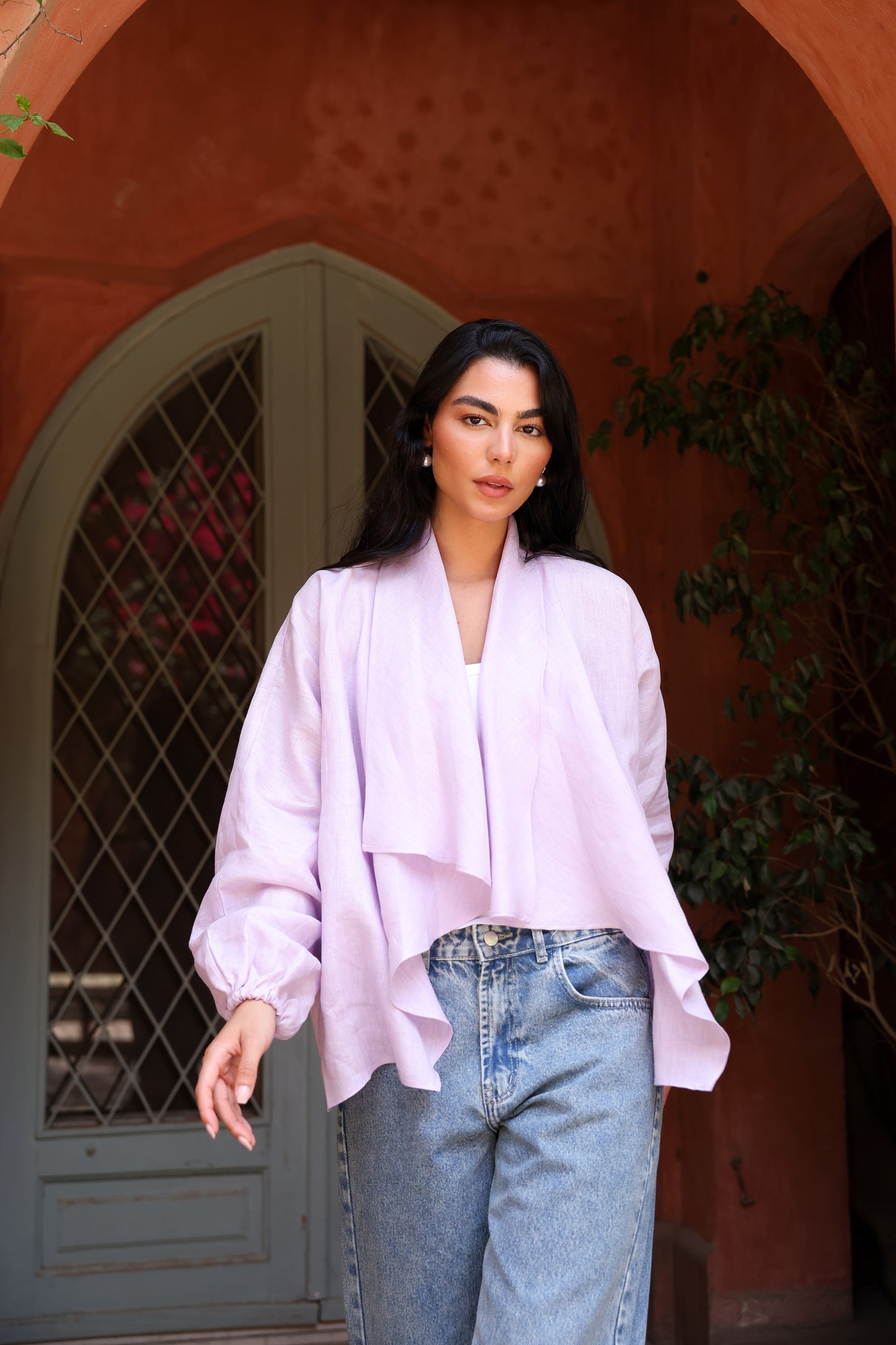 Sunny Weave pure linen cardigan in lilac